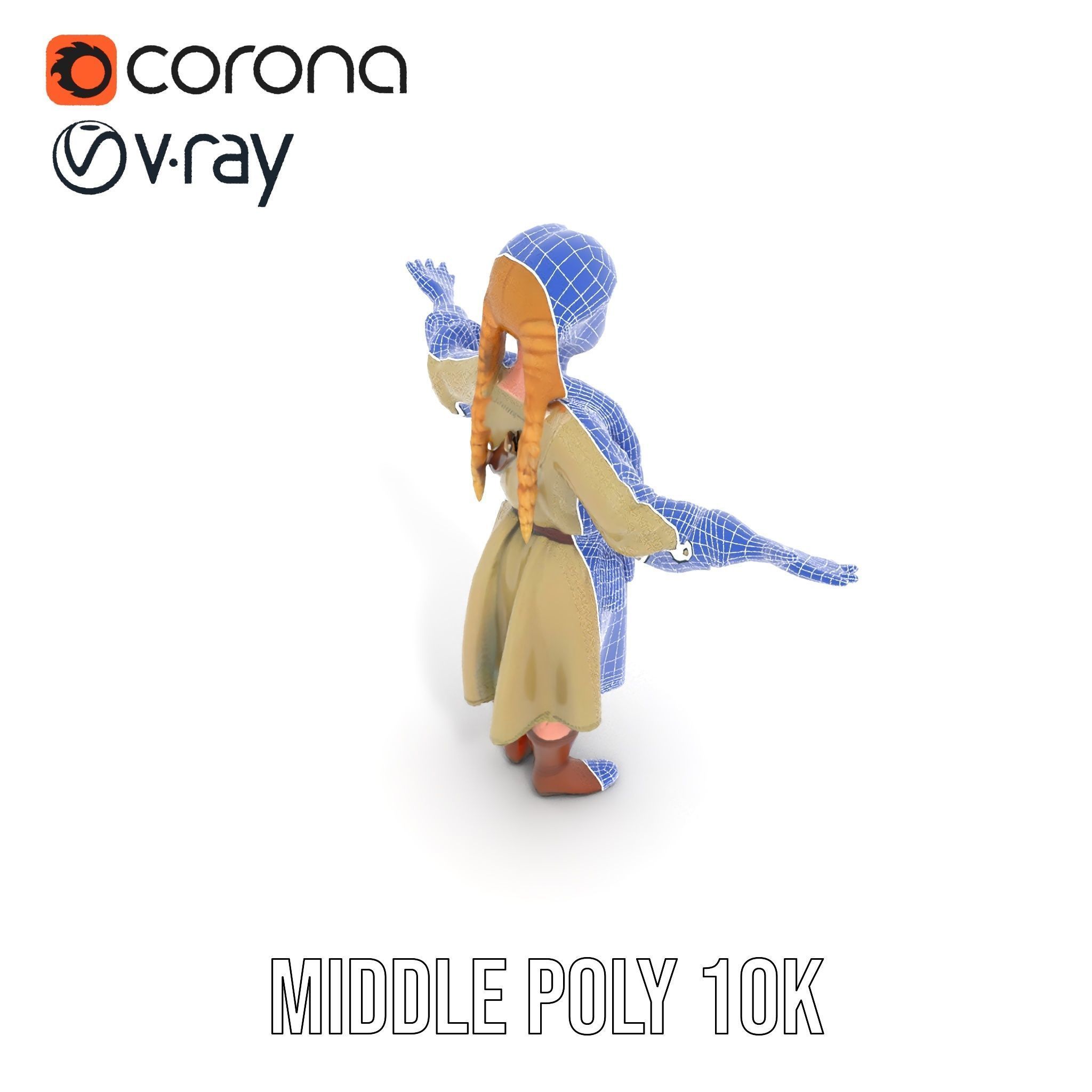 Medieval Female Adventurer Character Rigged and Animated Low-poly 3D model_35