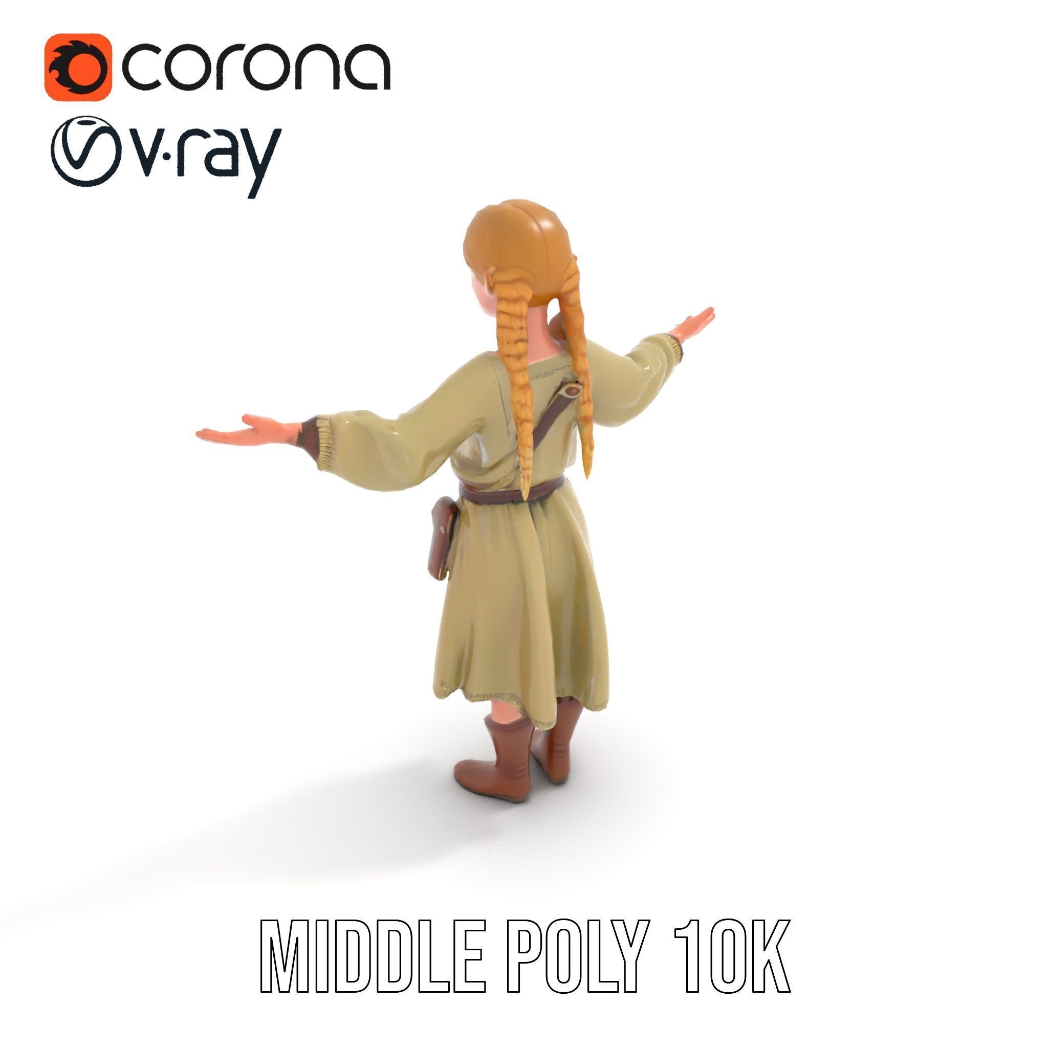 Medieval Female Adventurer Character Rigged and Animated Low-poly 3D model_10