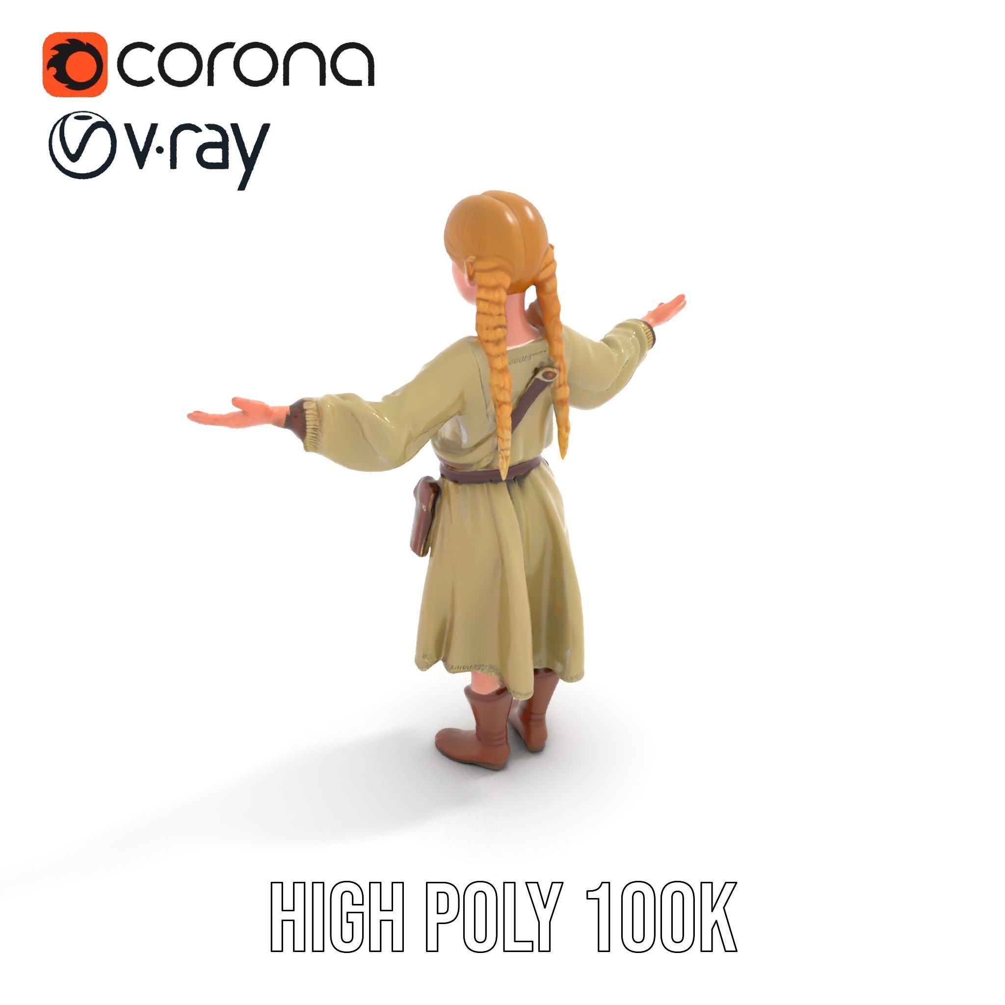 Medieval Female Adventurer Character Rigged and Animated Low-poly 3D model_26