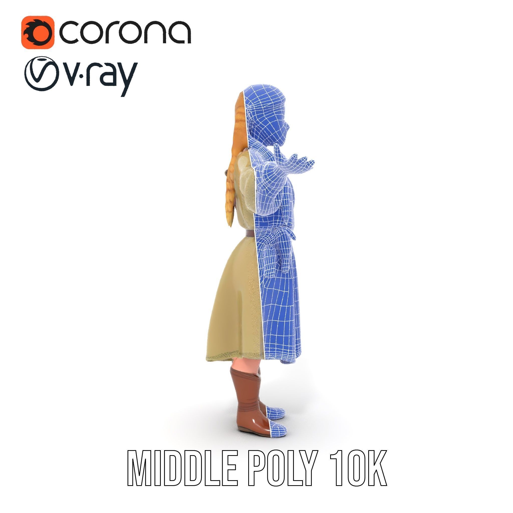 Medieval Female Adventurer Character Rigged and Animated Low-poly 3D model_30