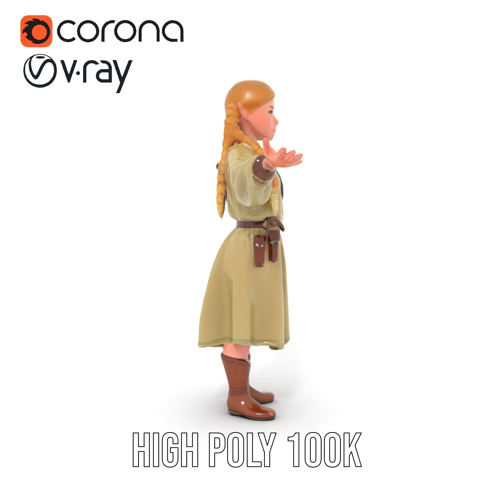 Medieval Female Adventurer Character Rigged and Animated Low-poly 3D model_21