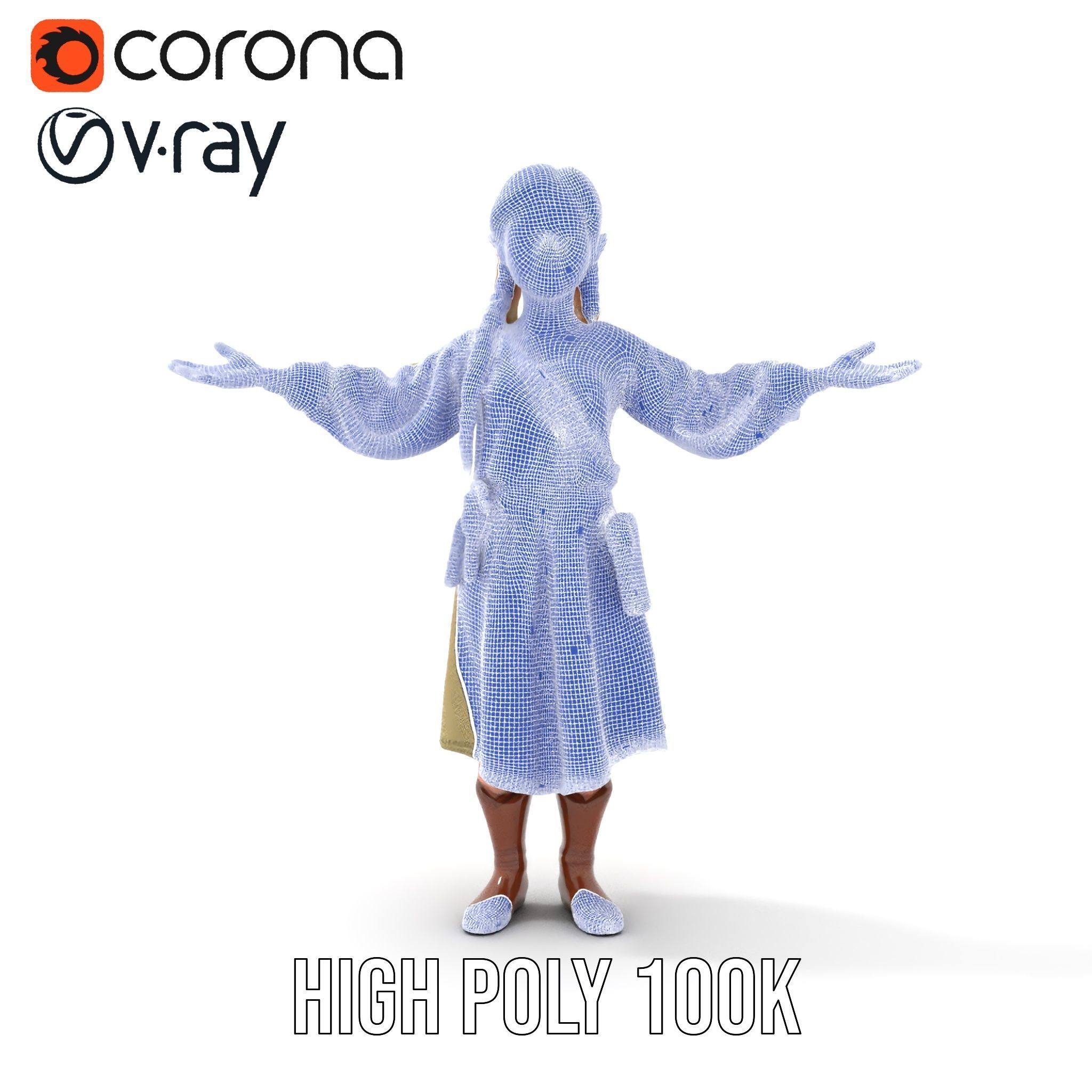 Medieval Female Adventurer Character Rigged and Animated Low-poly 3D model_15