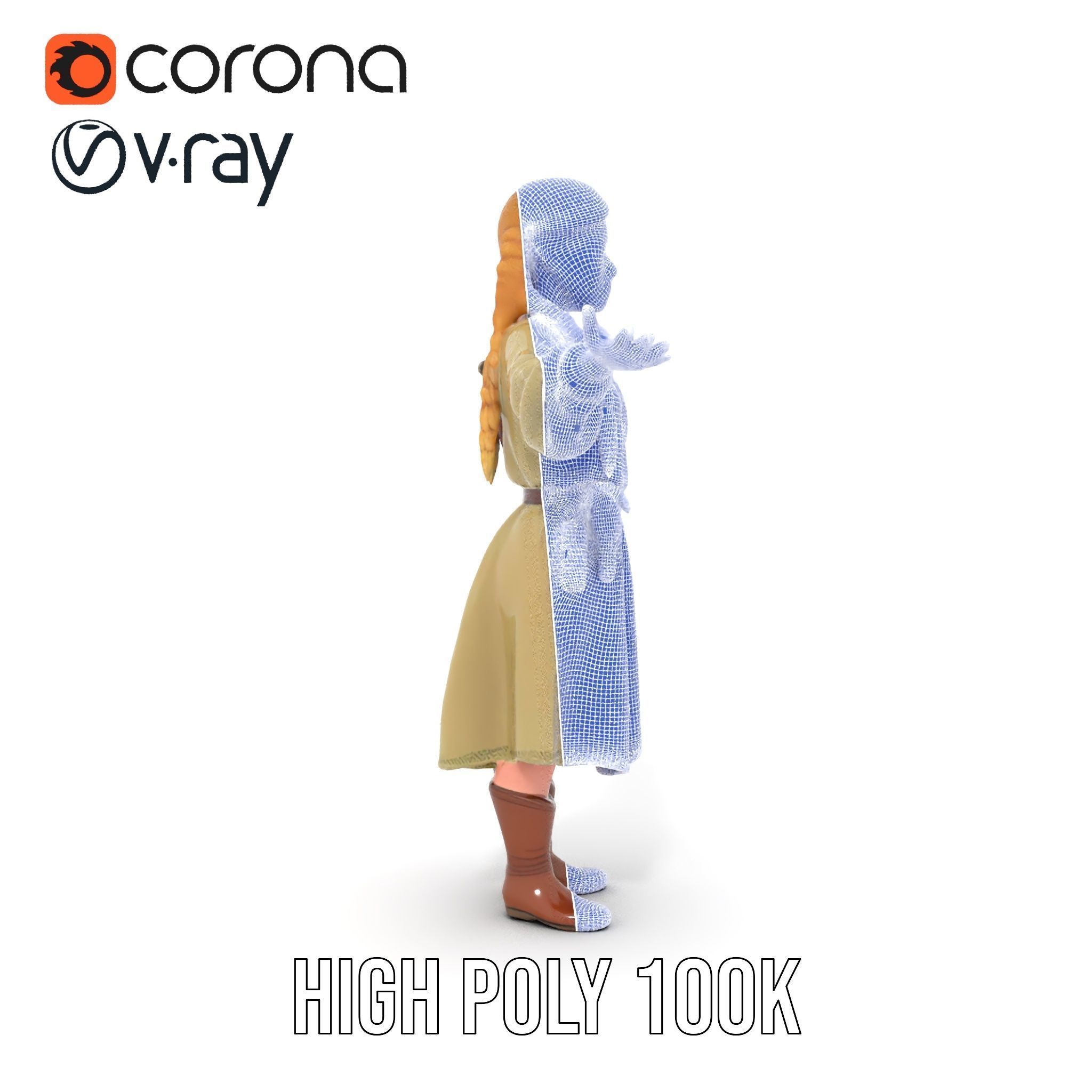 Medieval Female Adventurer Character Rigged and Animated Low-poly 3D model_32