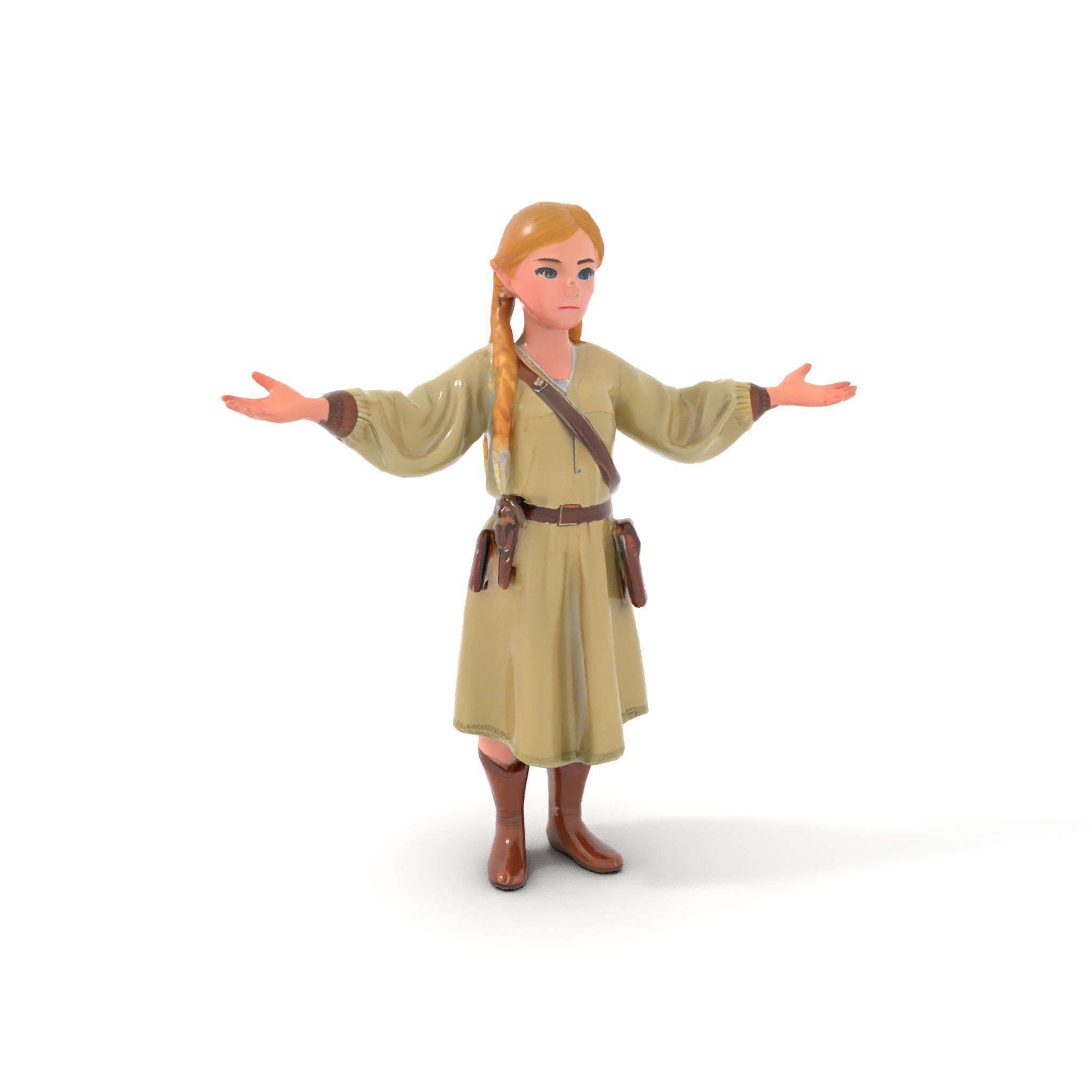 Medieval Female Adventurer Character Rigged and Animated Low-poly 3D model_13