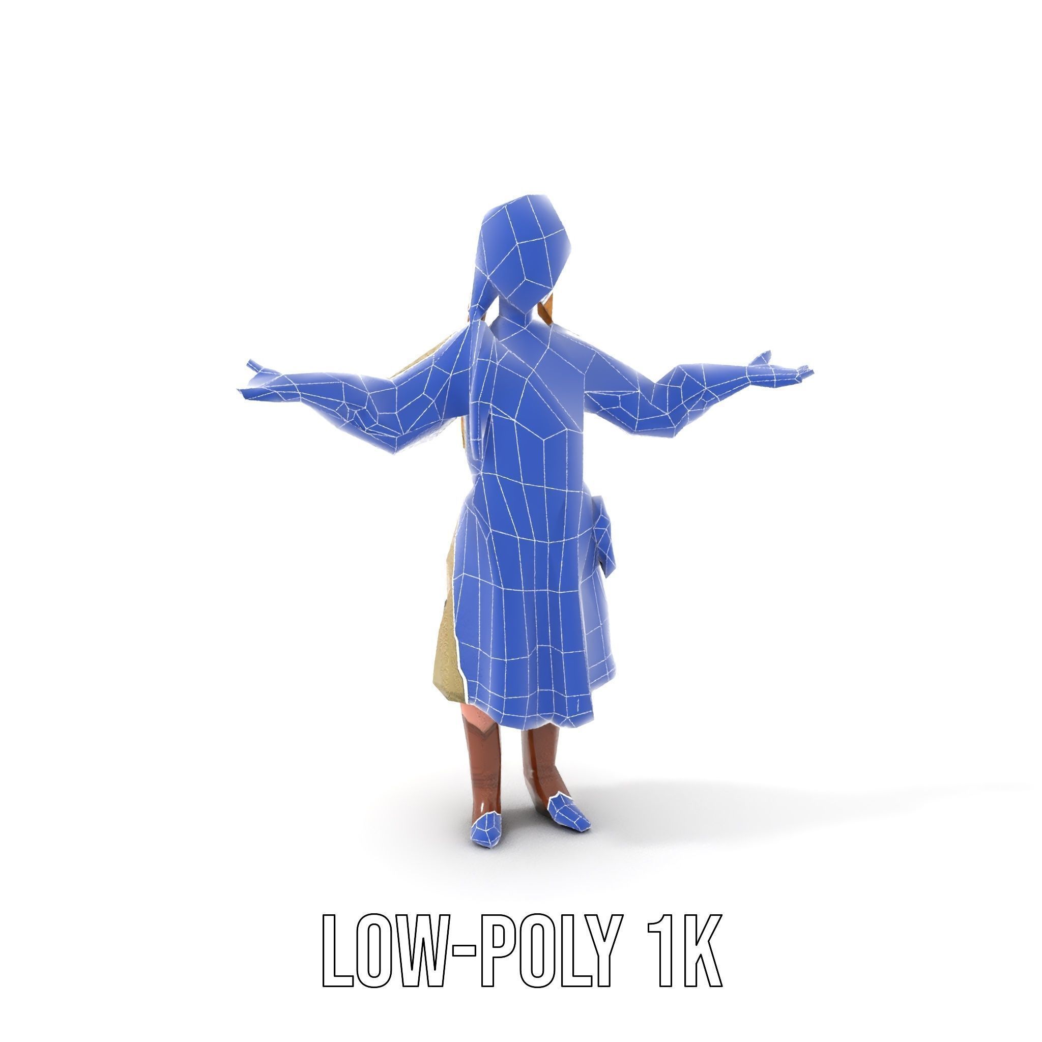 Medieval Female Adventurer Character Rigged and Animated Low-poly 3D model_9