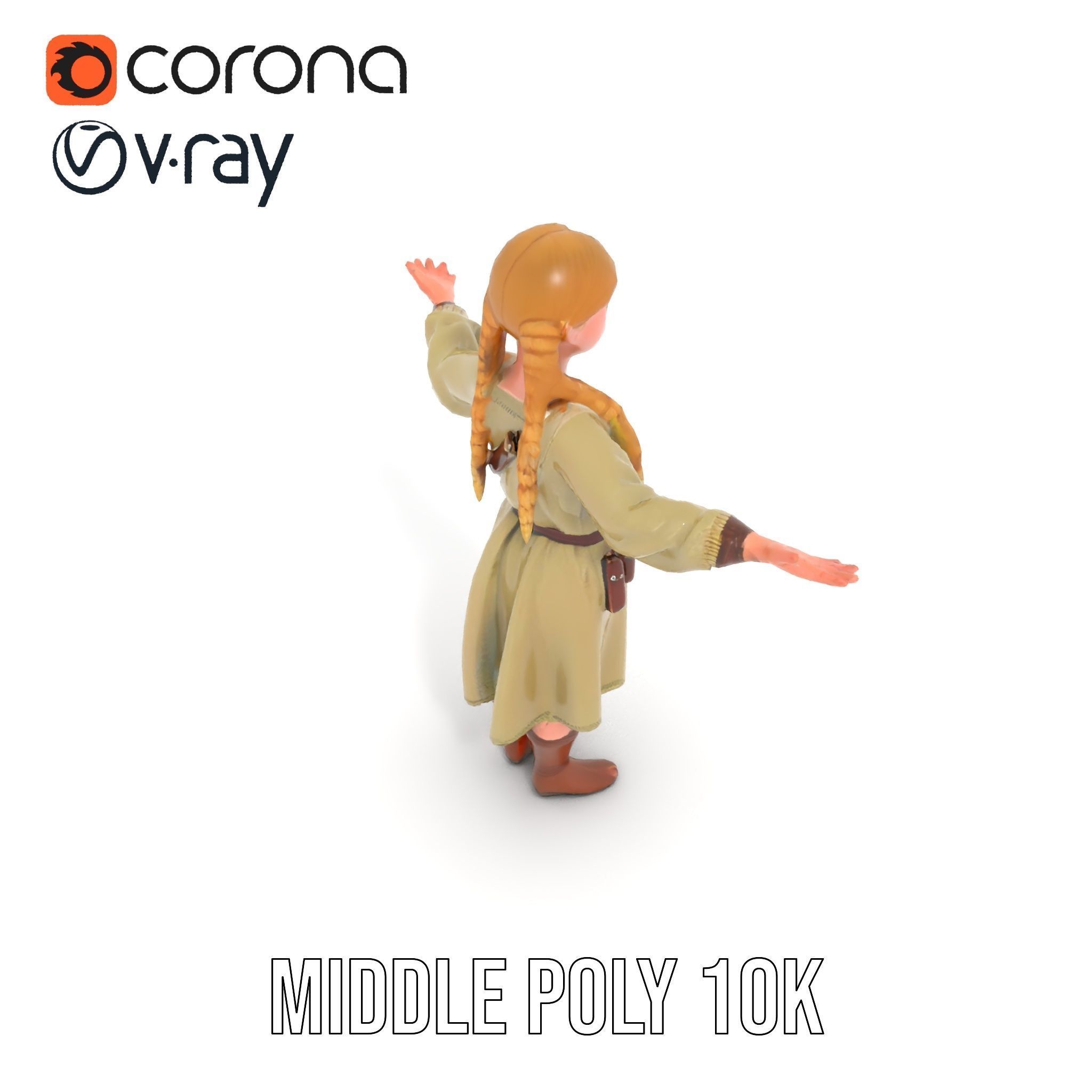 Medieval Female Adventurer Character Rigged and Animated Low-poly 3D model_27
