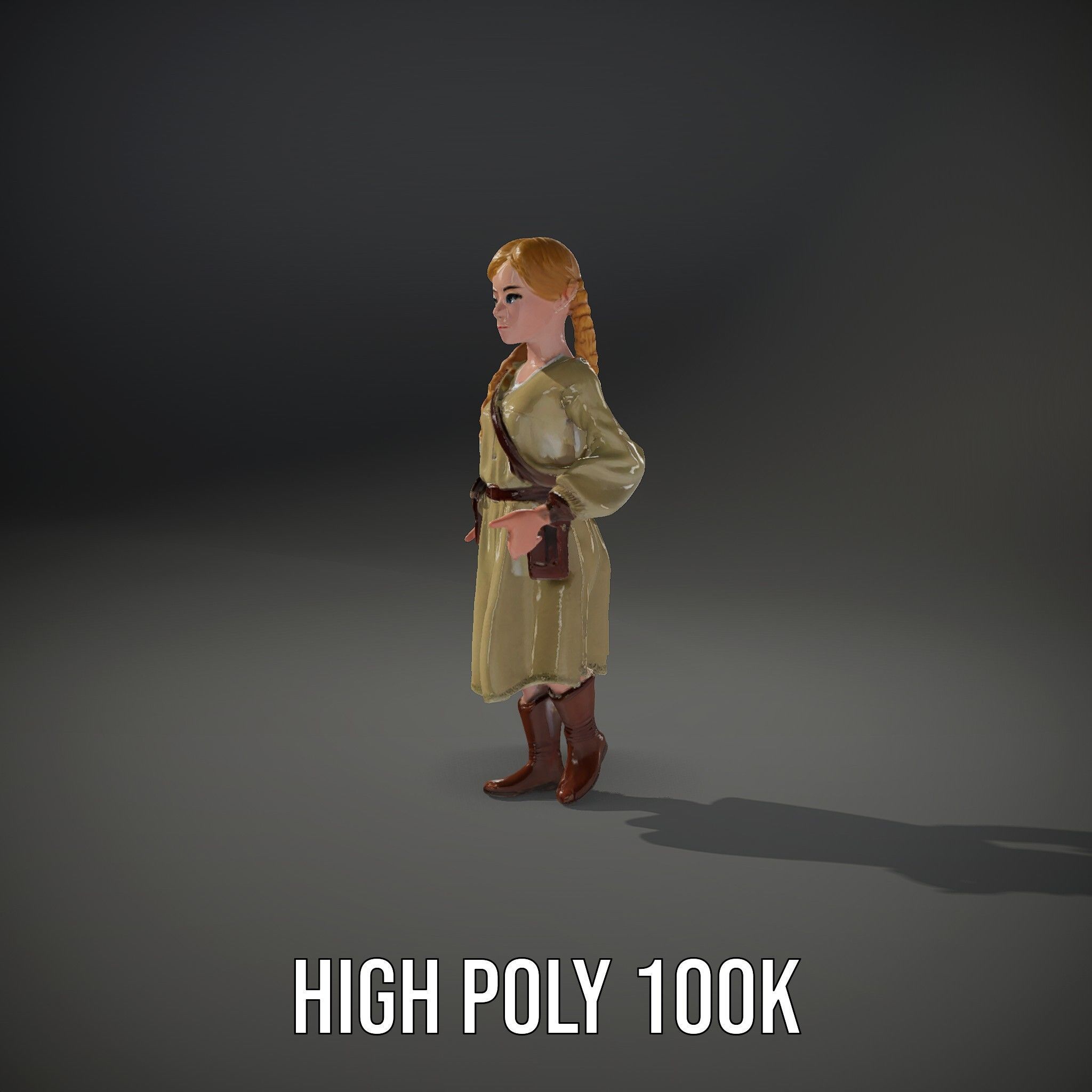 Medieval Female Adventurer Character Rigged and Animated Low-poly 3D model_37