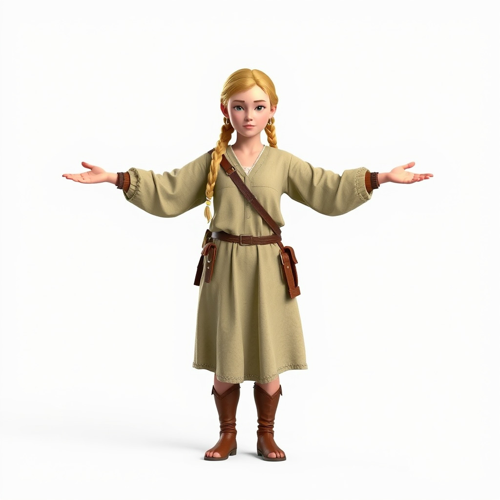 Medieval Female Adventurer Character Rigged and Animated Low-poly 3D model_3