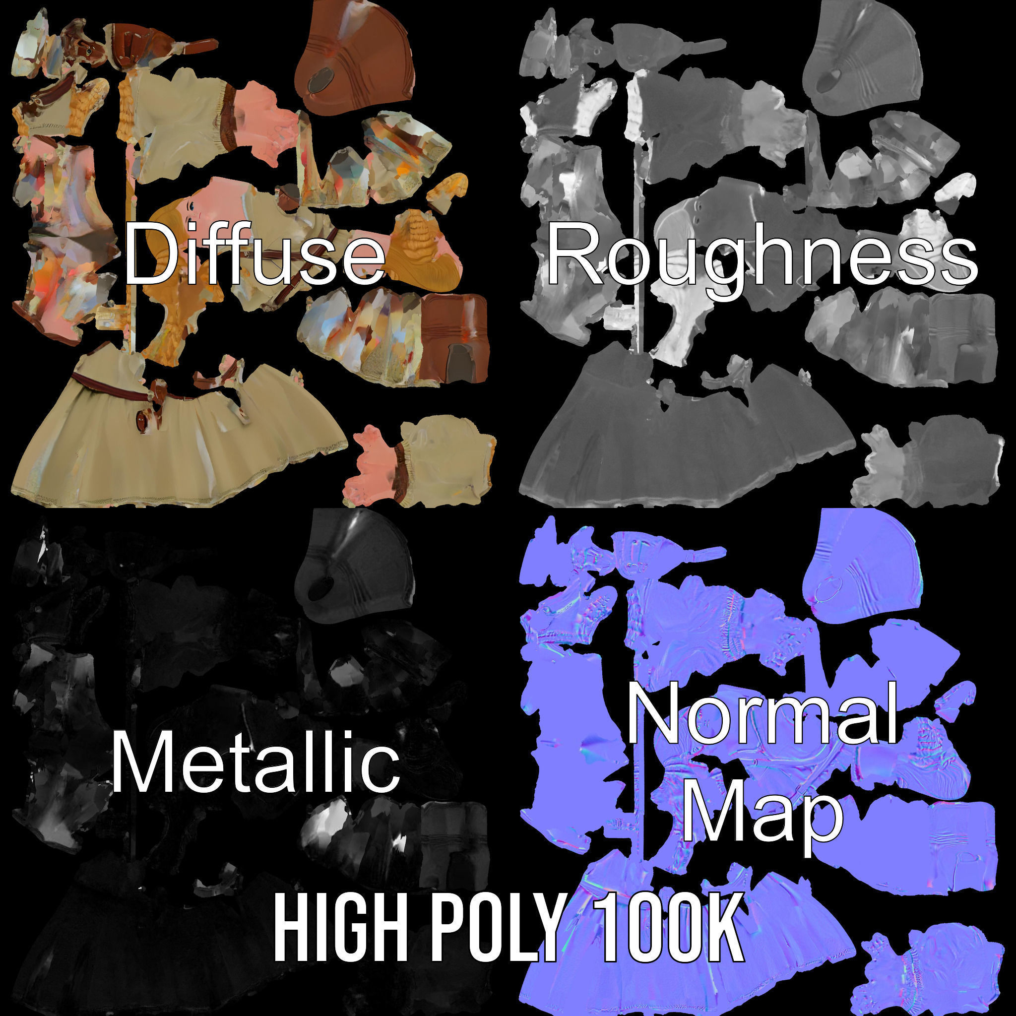 Medieval Female Adventurer Character Rigged and Animated Low-poly 3D model_4