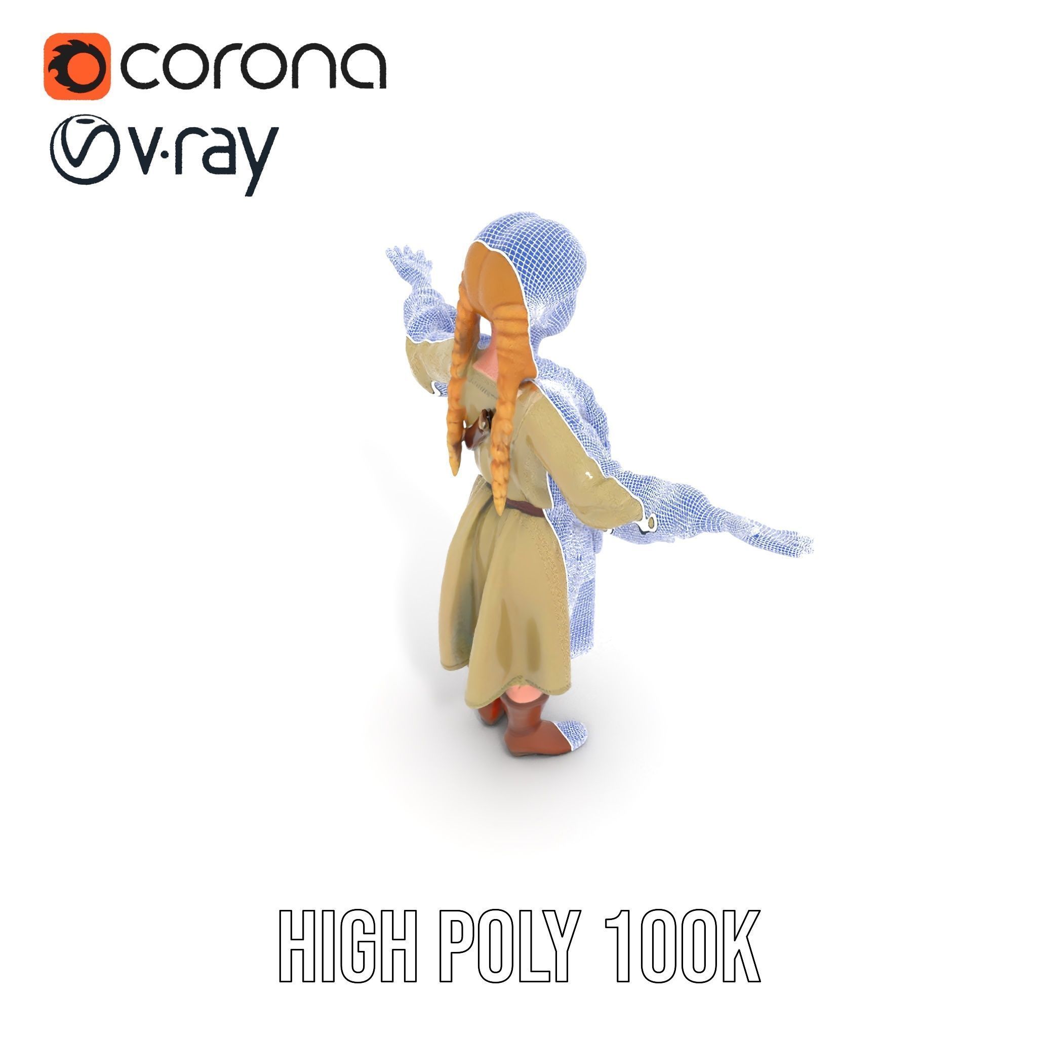 Medieval Female Adventurer Character Rigged and Animated Low-poly 3D model_18