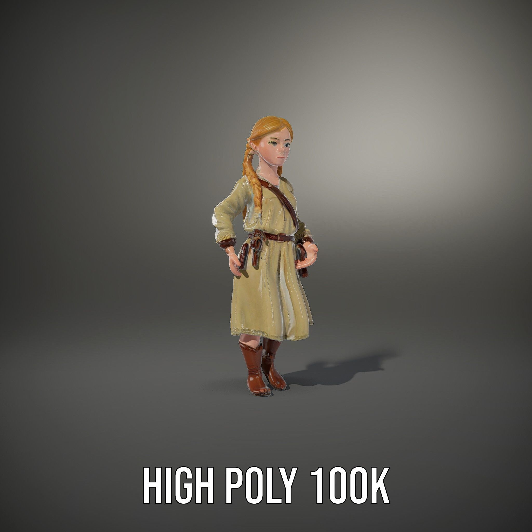 Medieval Female Adventurer Character Rigged and Animated Low-poly 3D model_36