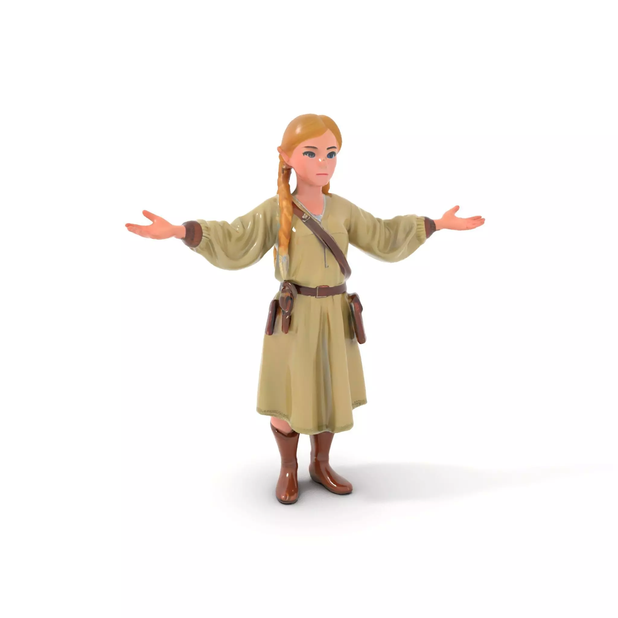 Medieval Female Adventurer Character Rigged and Animated Low-poly 3D model_0