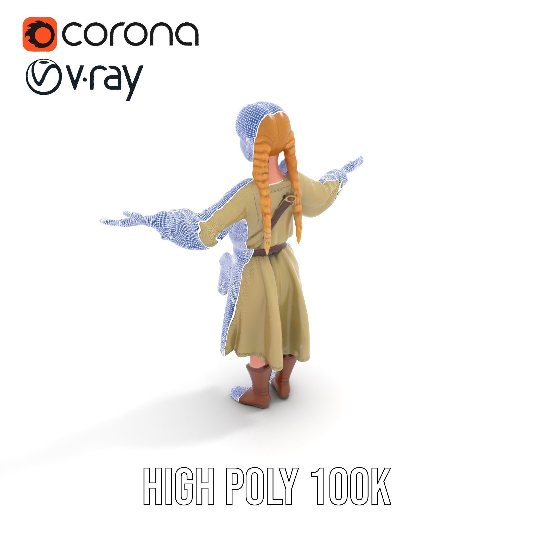 Medieval Female Adventurer Character Rigged and Animated Low-poly 3D model_29