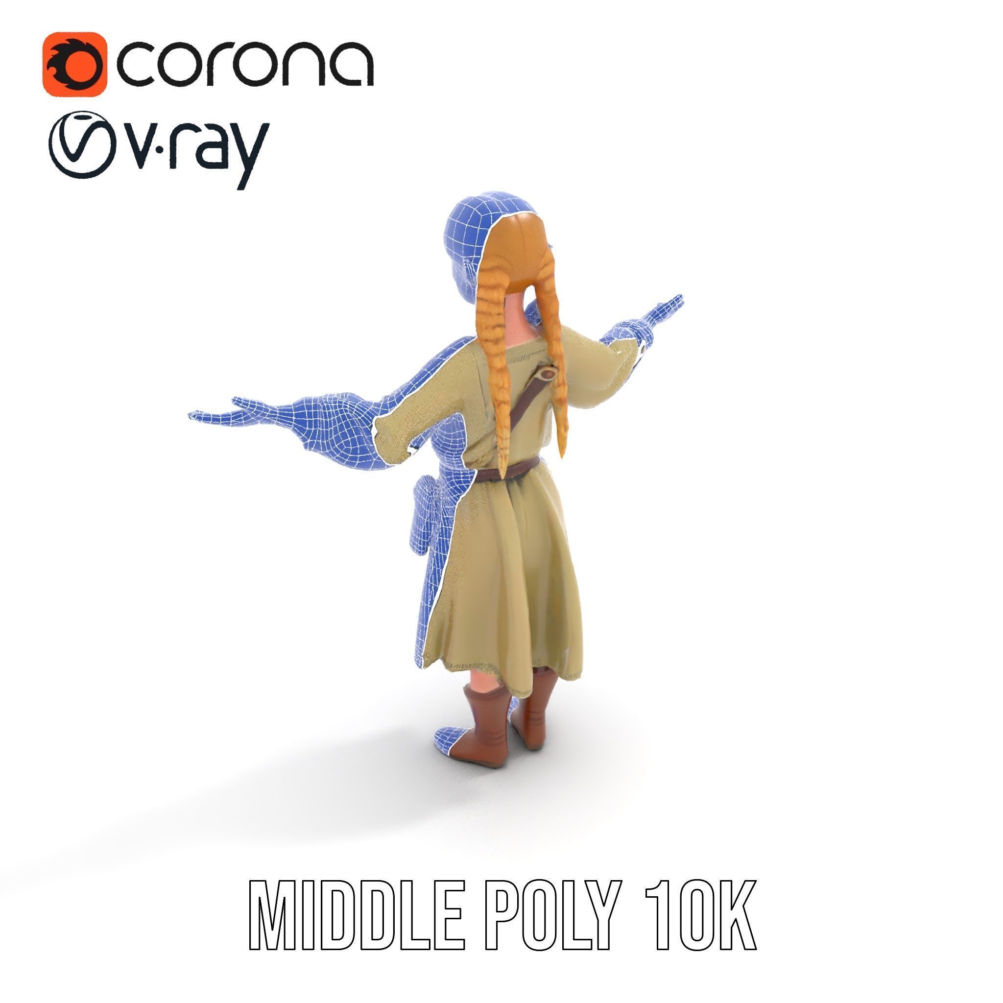 Medieval Female Adventurer Character Rigged and Animated Low-poly 3D model_16