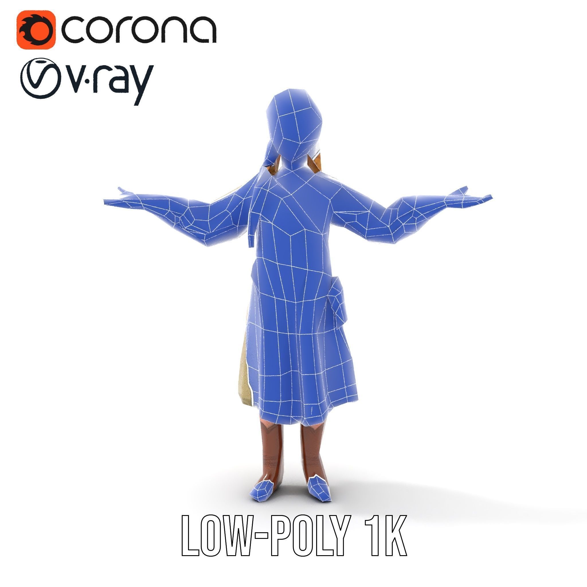 Medieval Female Adventurer Character Rigged and Animated Low-poly 3D model_25