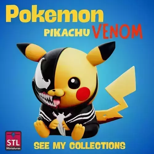 Venomchu File Pikachu x Venom Crossover Dark Chibi 3D print model