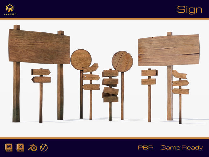 Sign set 01 Low-poly 3D model