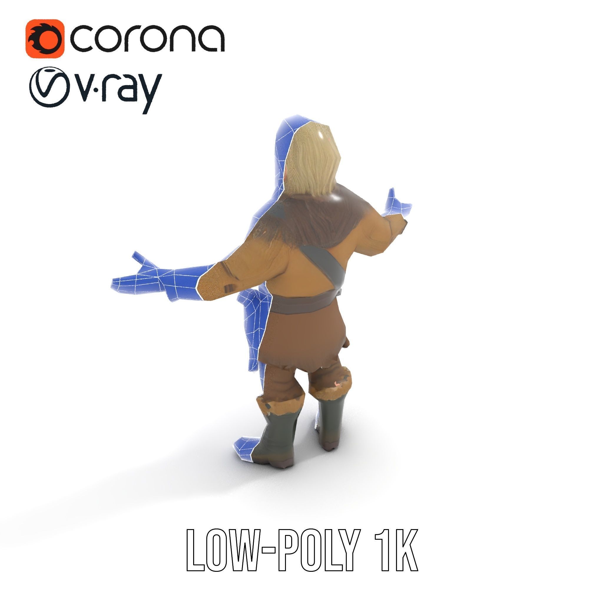 Bearded Adventurer Man Rigged and Animated Low-poly 3D model_15