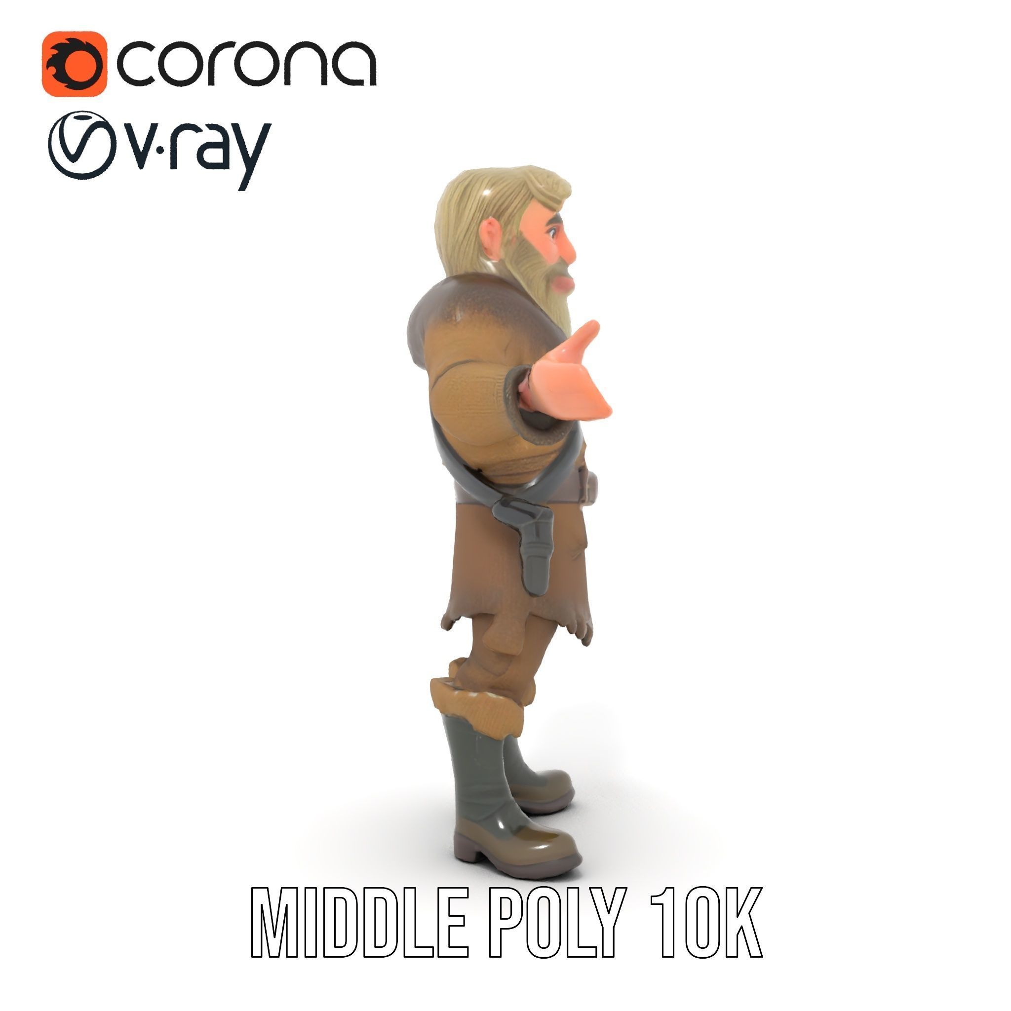 Bearded Adventurer Man Rigged and Animated Low-poly 3D model_33
