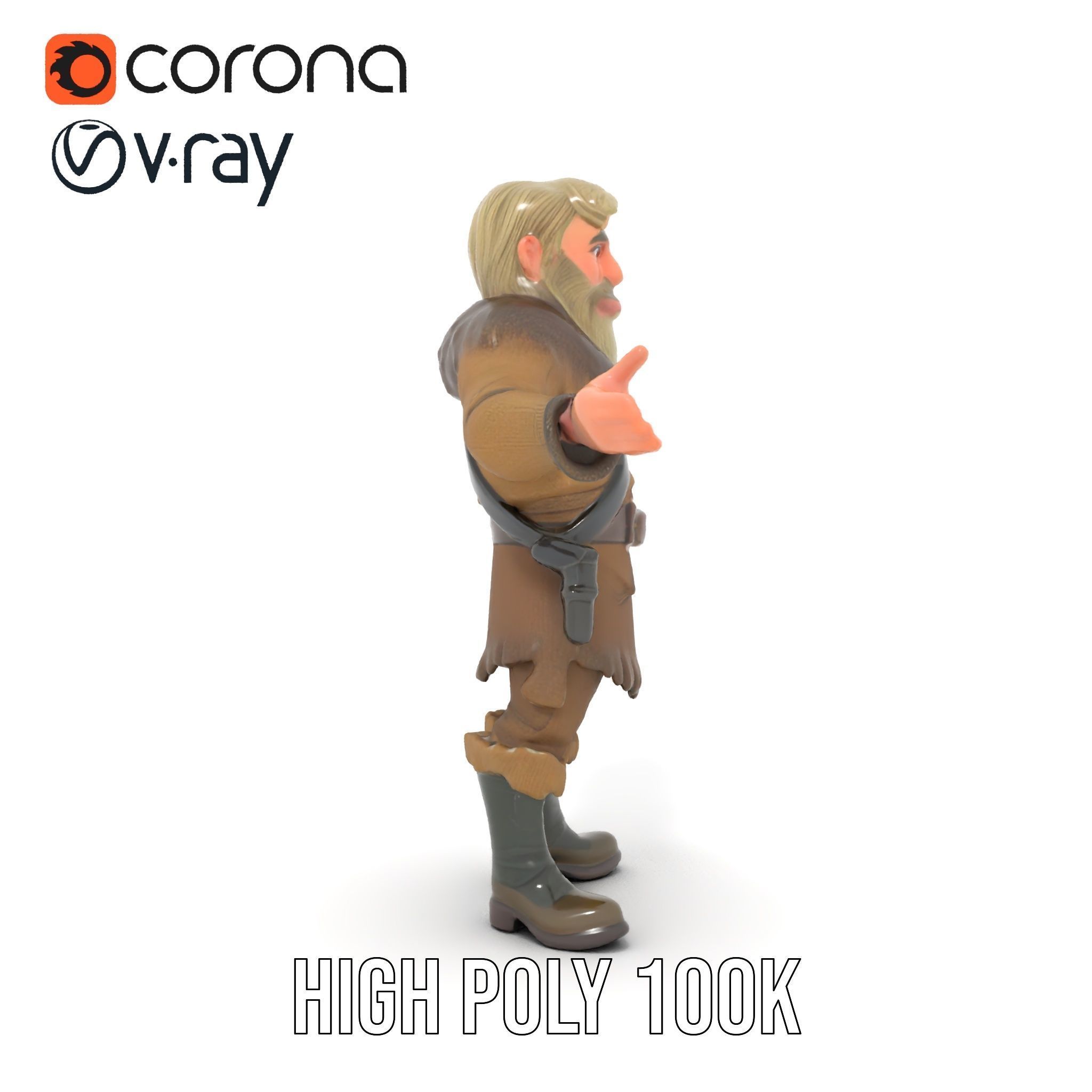 Bearded Adventurer Man Rigged and Animated Low-poly 3D model_21