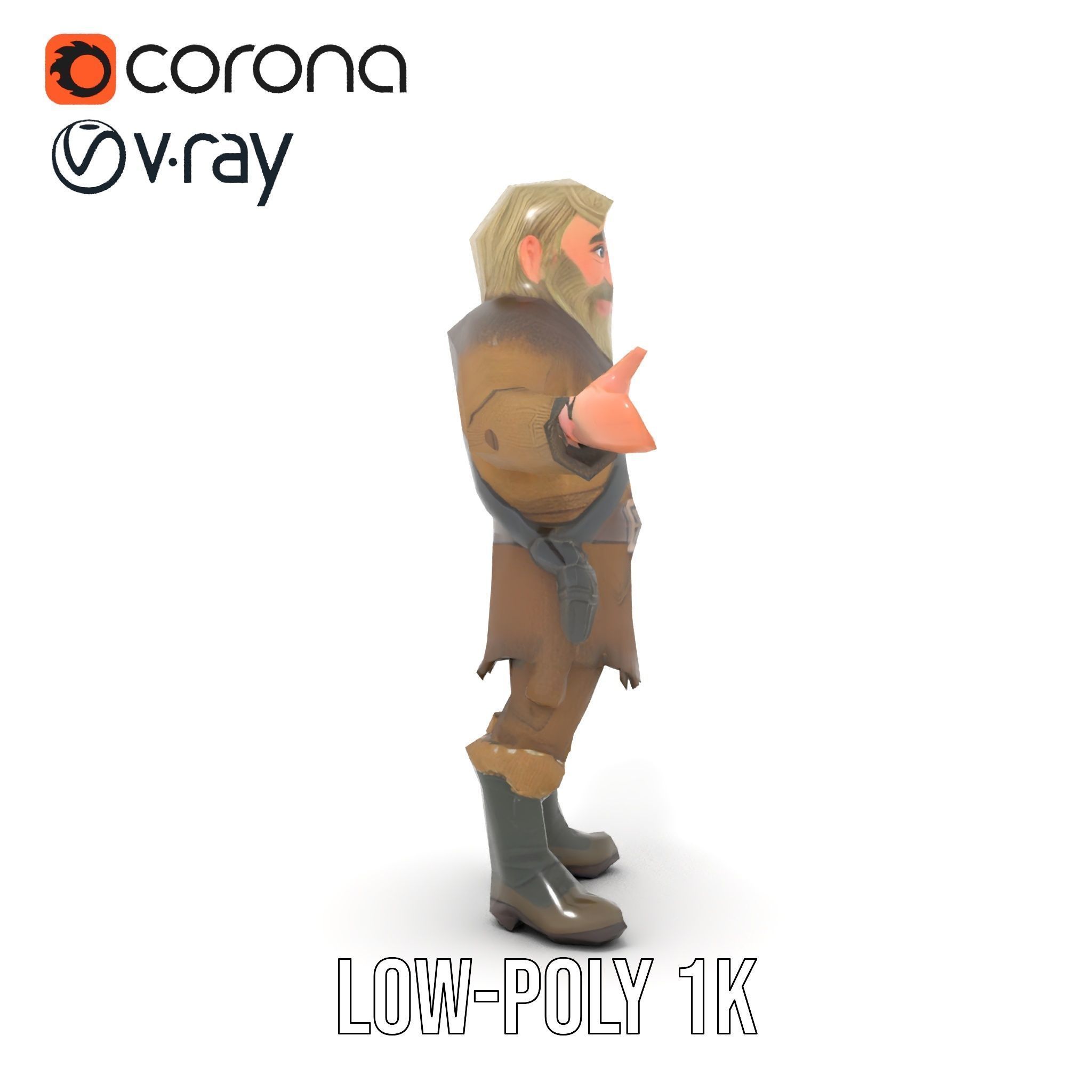 Bearded Adventurer Man Rigged and Animated Low-poly 3D model_8