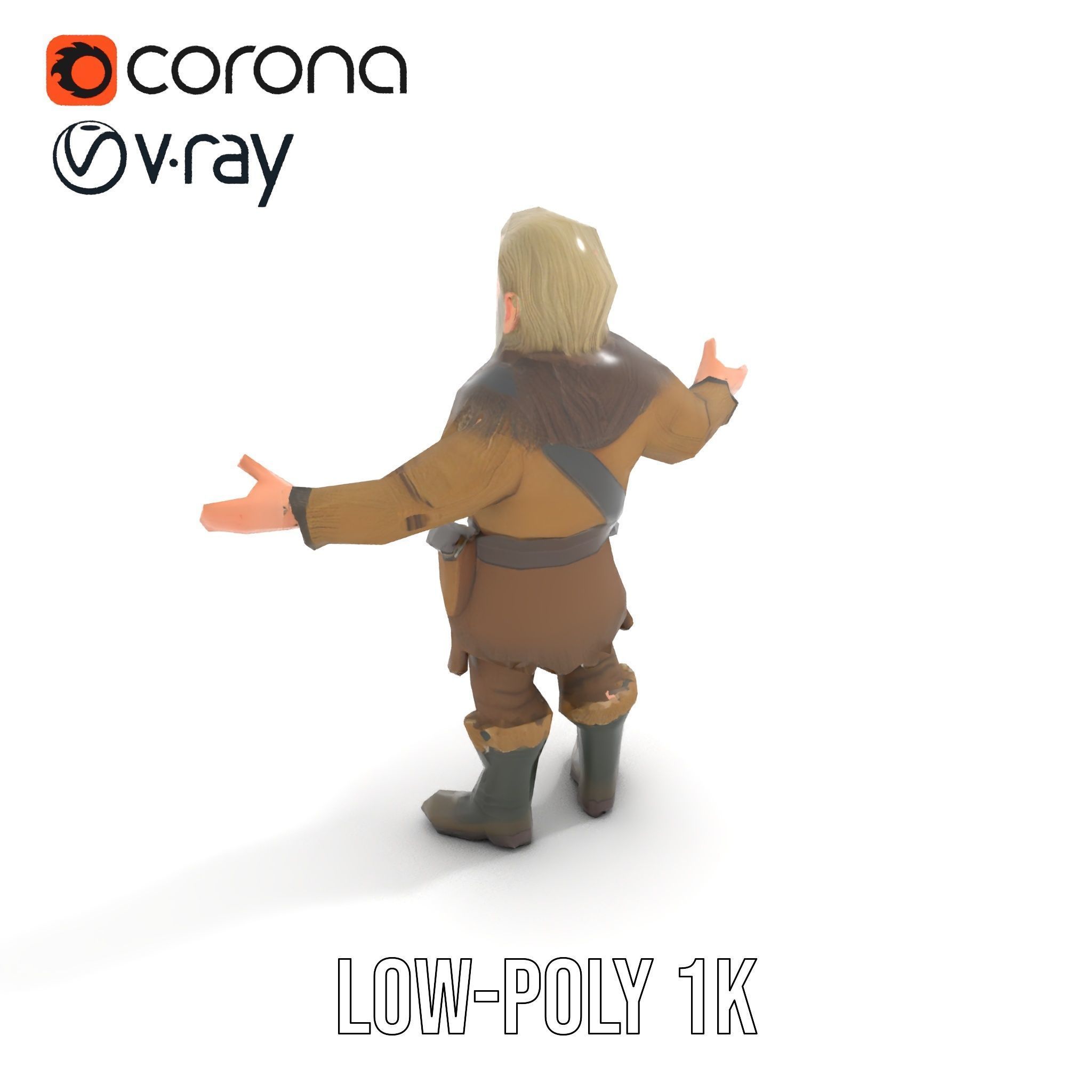 Bearded Adventurer Man Rigged and Animated Low-poly 3D model_26