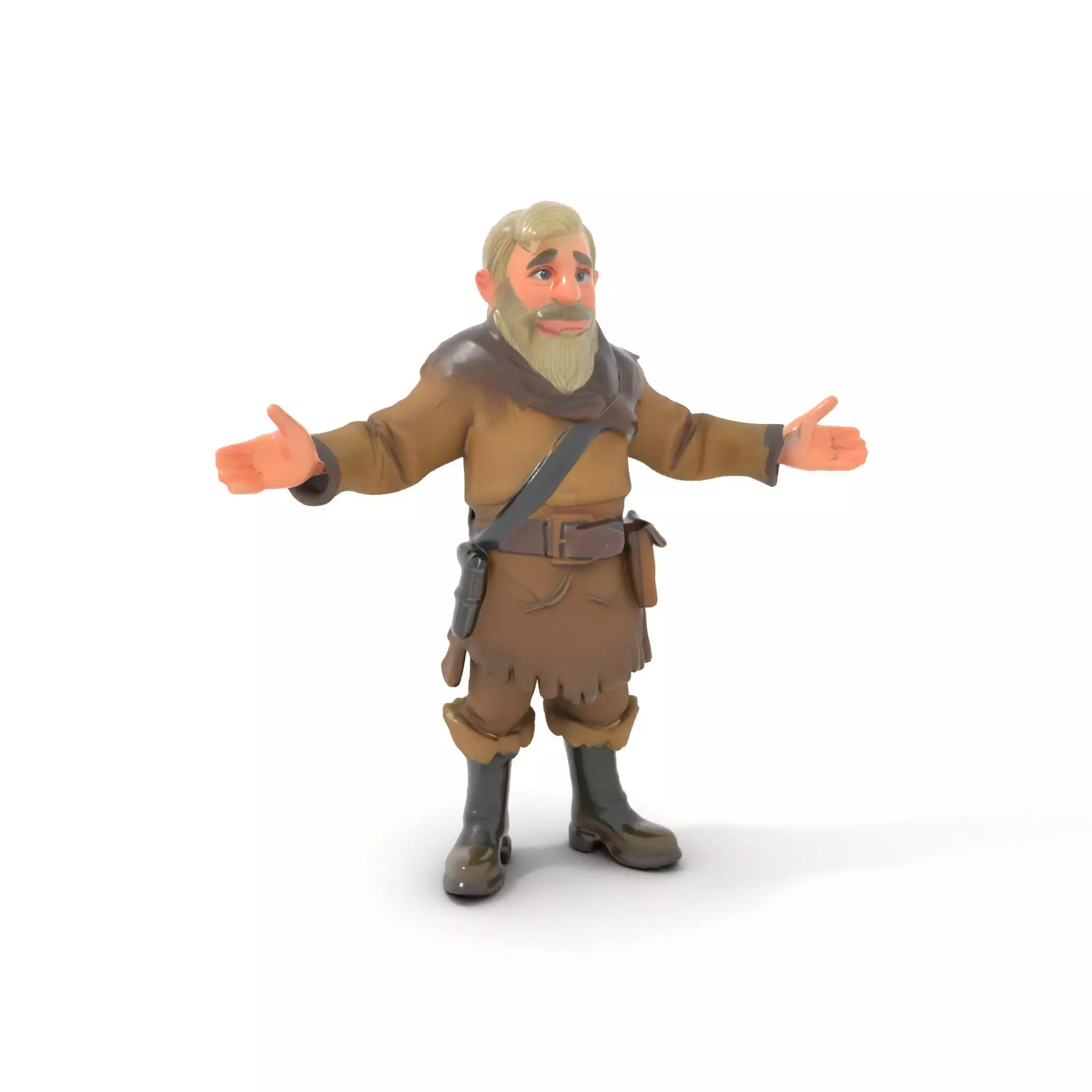 Bearded Adventurer Man Rigged and Animated Low-poly 3D model_0