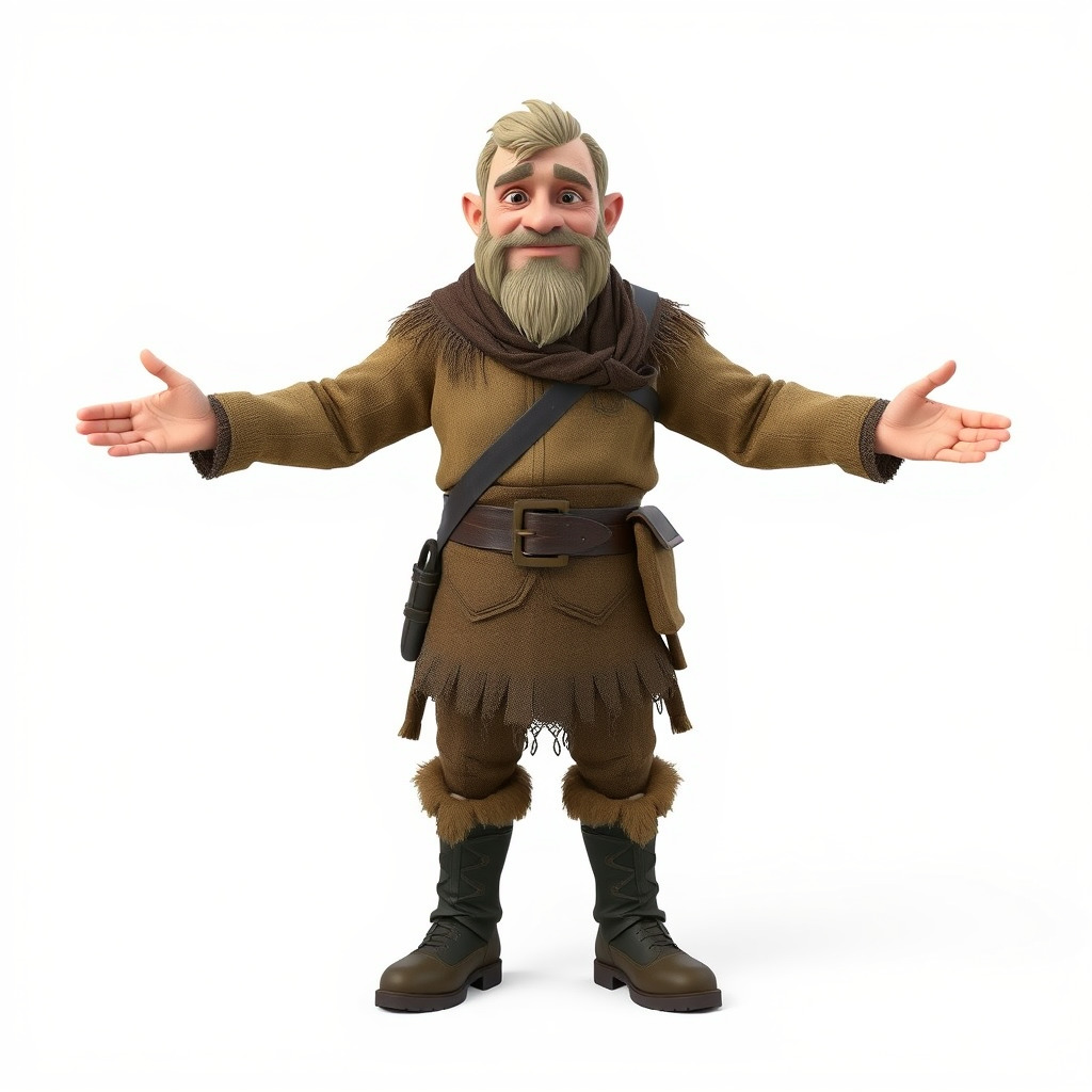 Bearded Adventurer Man Rigged and Animated Low-poly 3D model_3