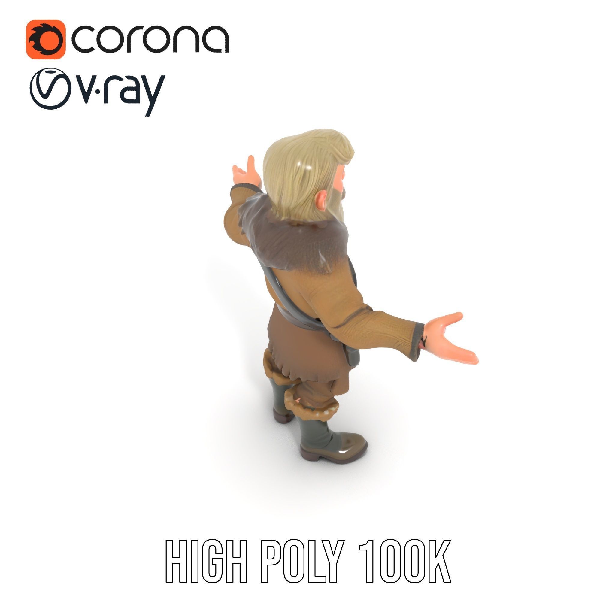Bearded Adventurer Man Rigged and Animated Low-poly 3D model_10