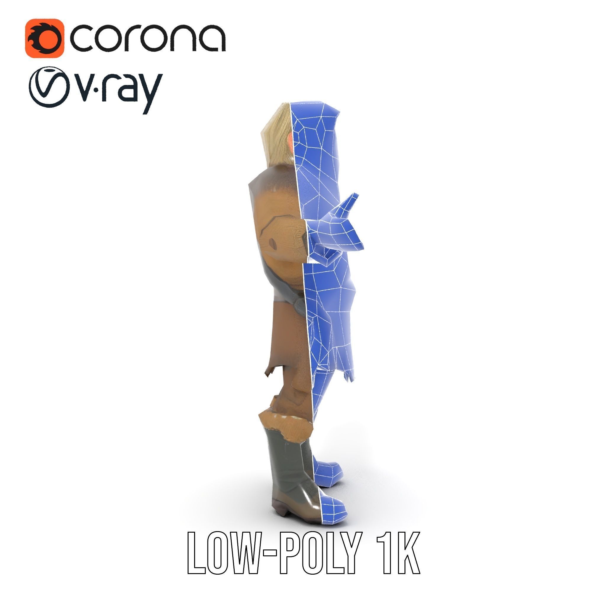 Bearded Adventurer Man Rigged and Animated Low-poly 3D model_20