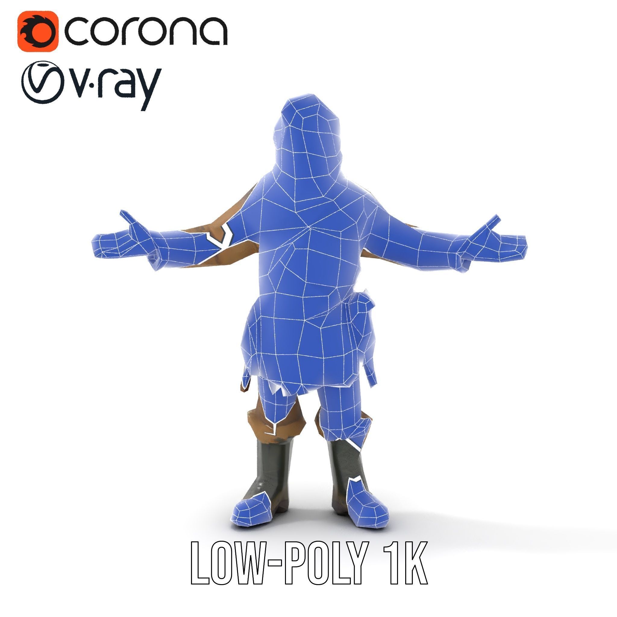 Bearded Adventurer Man Rigged and Animated Low-poly 3D model_29
