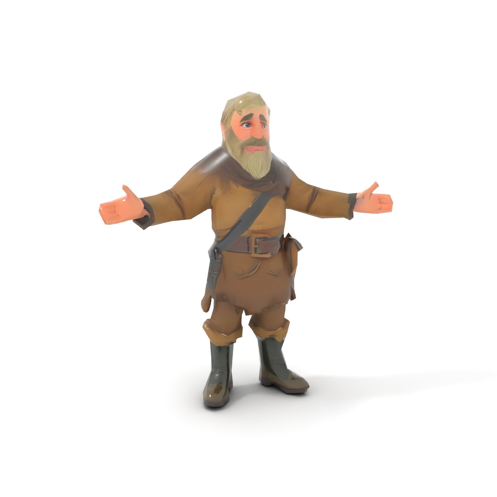 Bearded Adventurer Man Rigged and Animated Low-poly 3D model_12