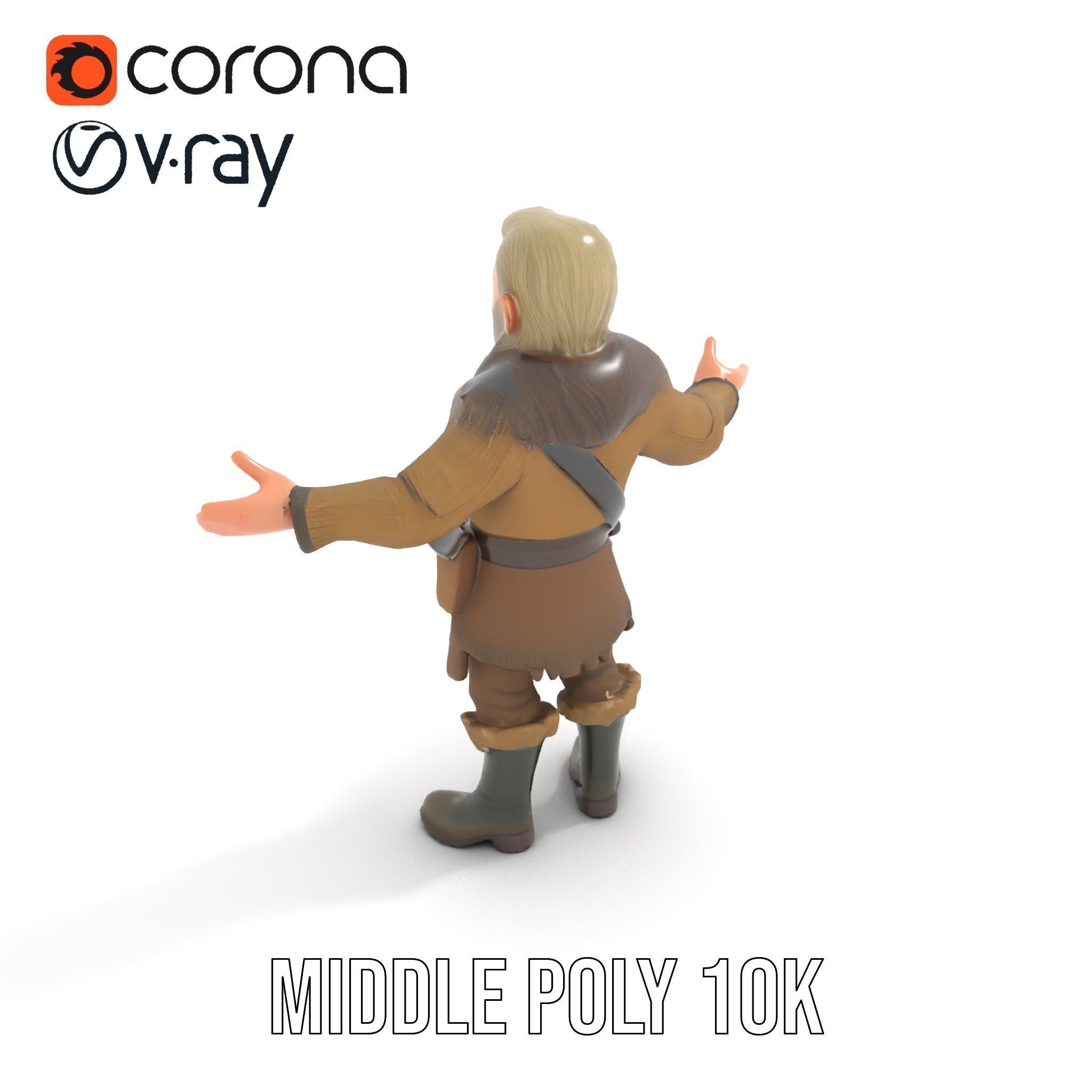 Bearded Adventurer Man Rigged and Animated Low-poly 3D model_25