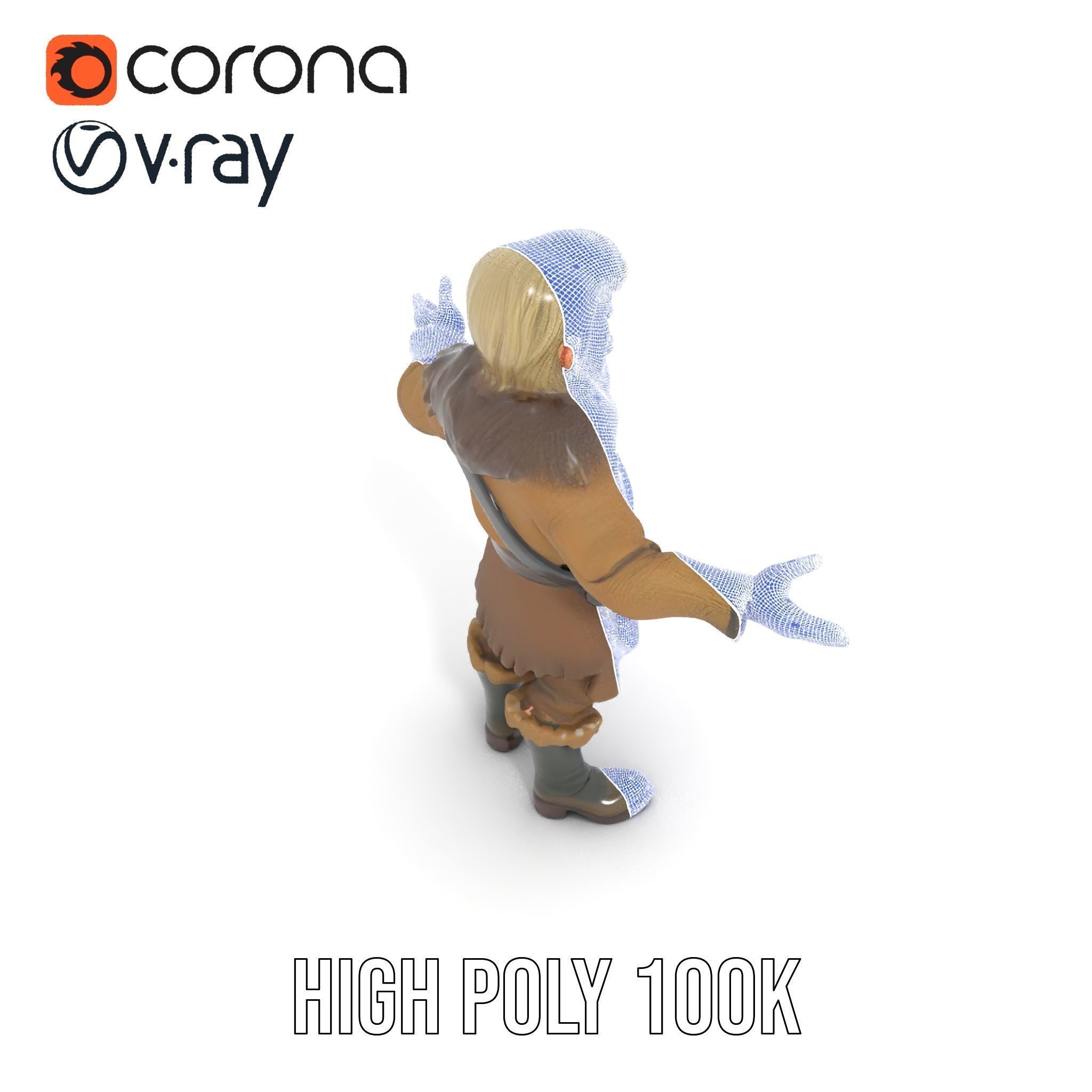 Bearded Adventurer Man Rigged and Animated Low-poly 3D model_34