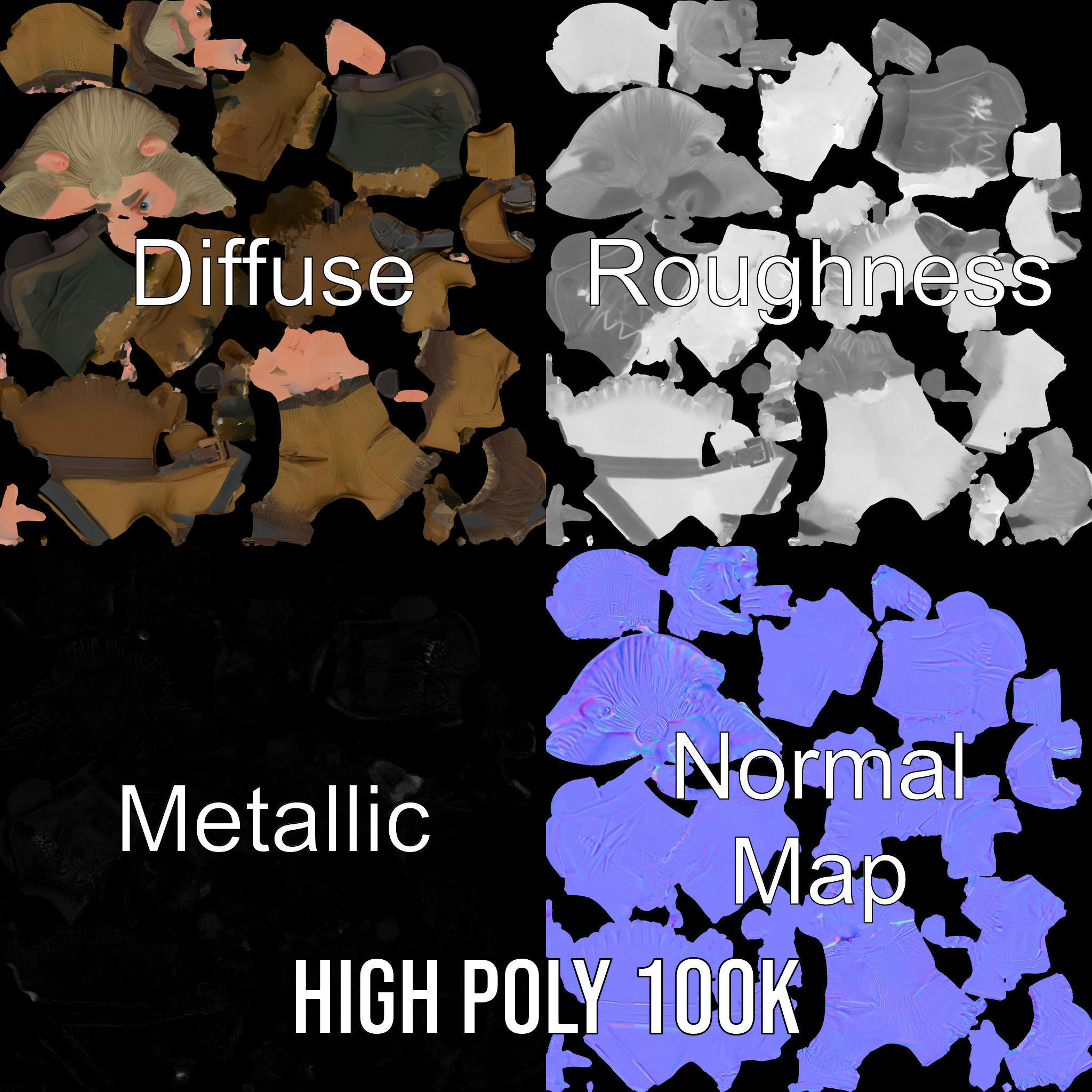 Bearded Adventurer Man Rigged and Animated Low-poly 3D model_4