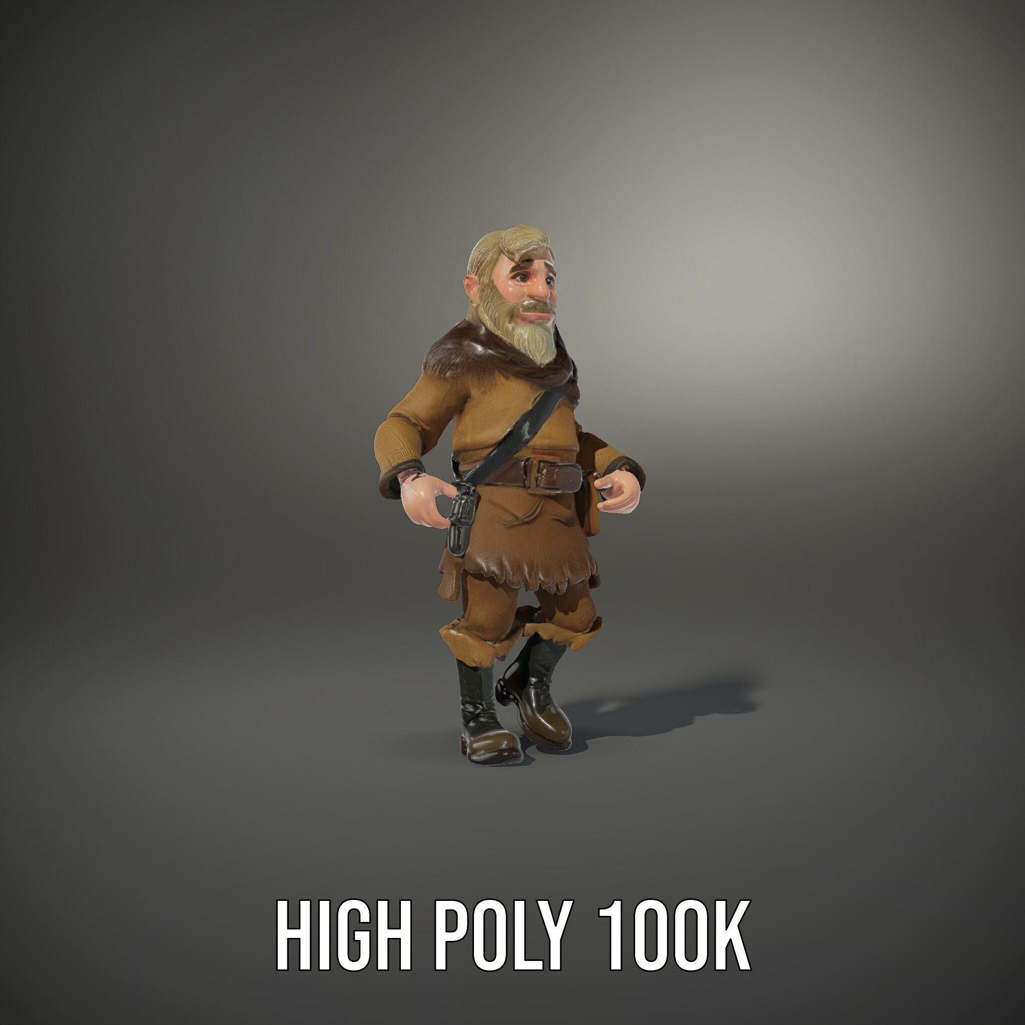 Bearded Adventurer Man Rigged and Animated Low-poly 3D model_27