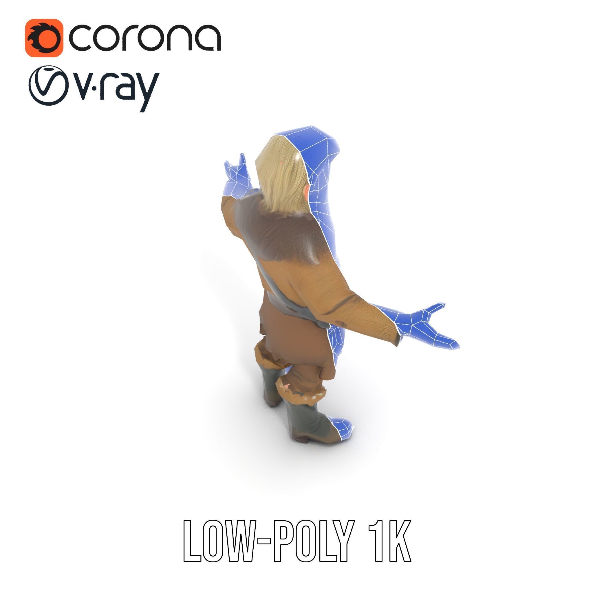 Bearded Adventurer Man Rigged and Animated Low-poly 3D model_31
