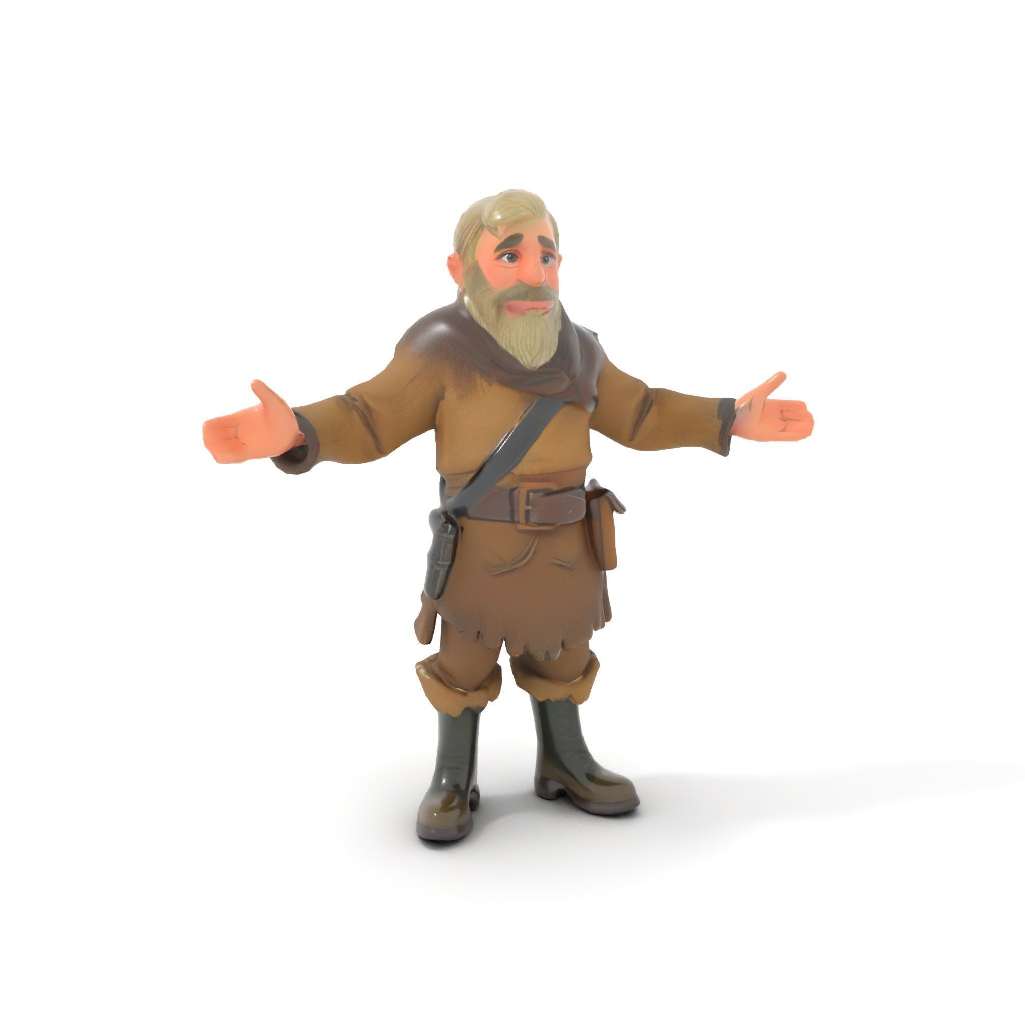 Bearded Adventurer Man Rigged and Animated Low-poly 3D model_22