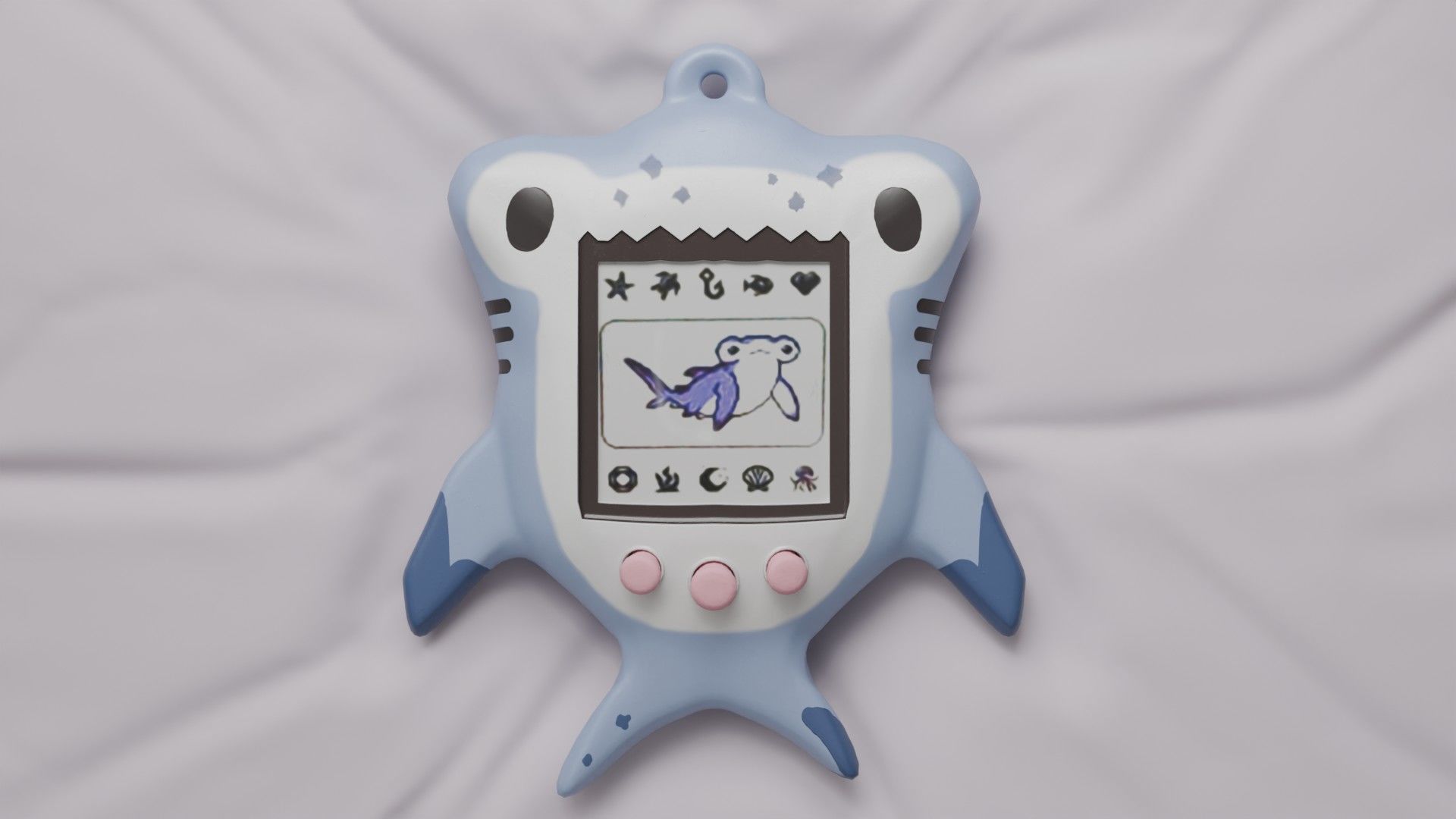 Tamagotchi Hammerhead Shark Cute Toy Low-poly 3D model_2