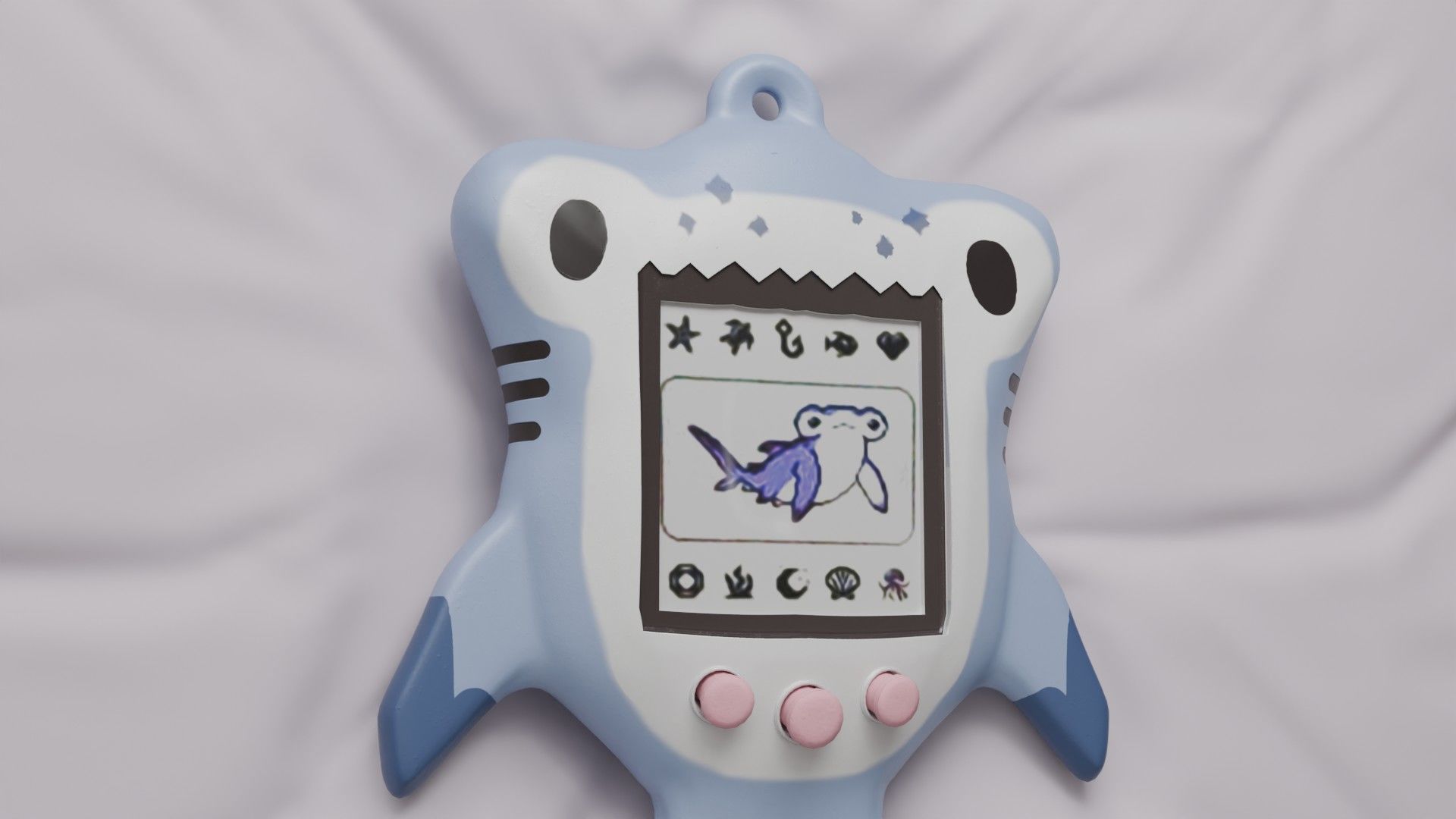 Tamagotchi Hammerhead Shark Cute Toy Low-poly 3D model_5