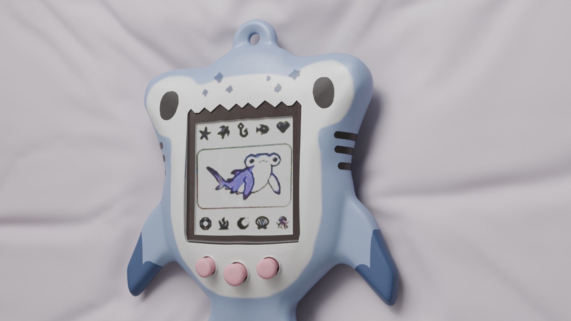 Tamagotchi Hammerhead Shark Cute Toy Low-poly 3D model_4