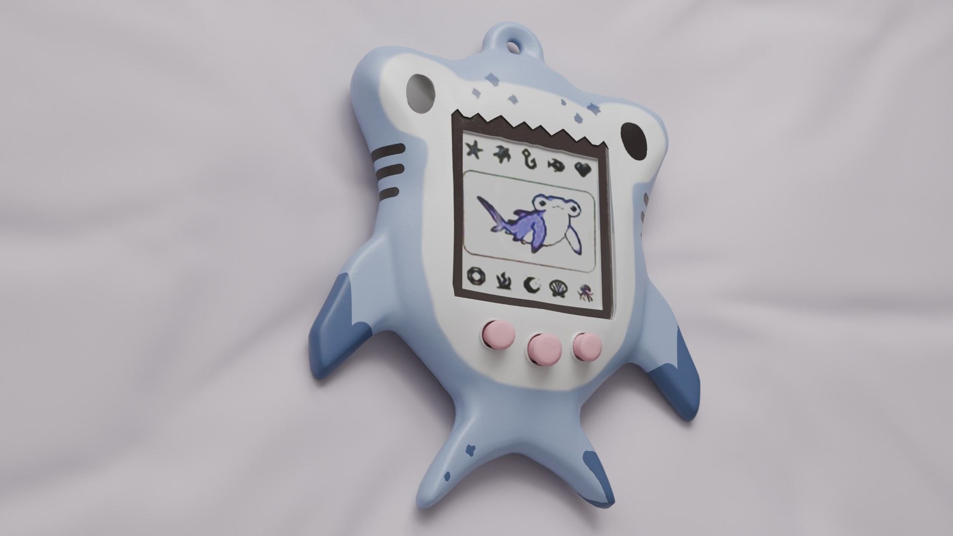 Tamagotchi Hammerhead Shark Cute Toy Low-poly 3D model_7