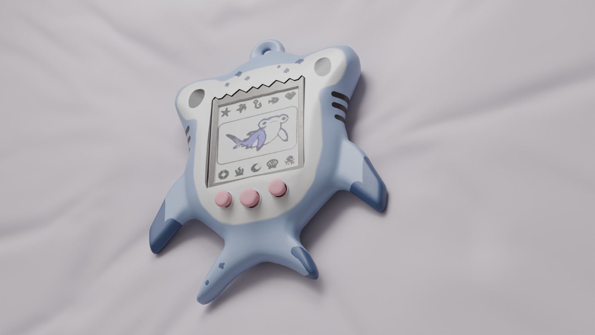 Tamagotchi Hammerhead Shark Cute Toy Low-poly 3D model_6