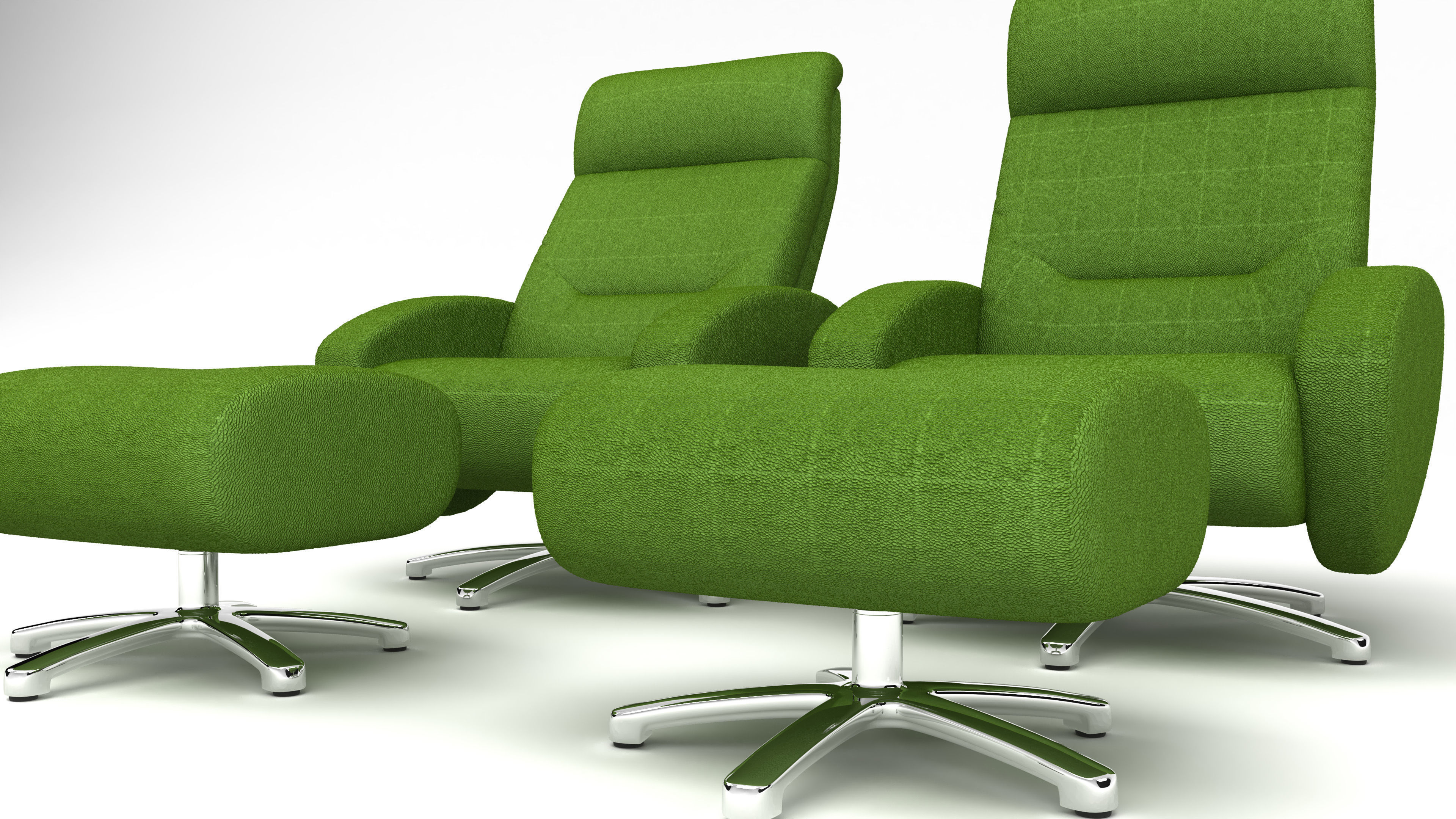 Modern Green Recliner Chair Set with Footrests 3D Model 3D model_2
