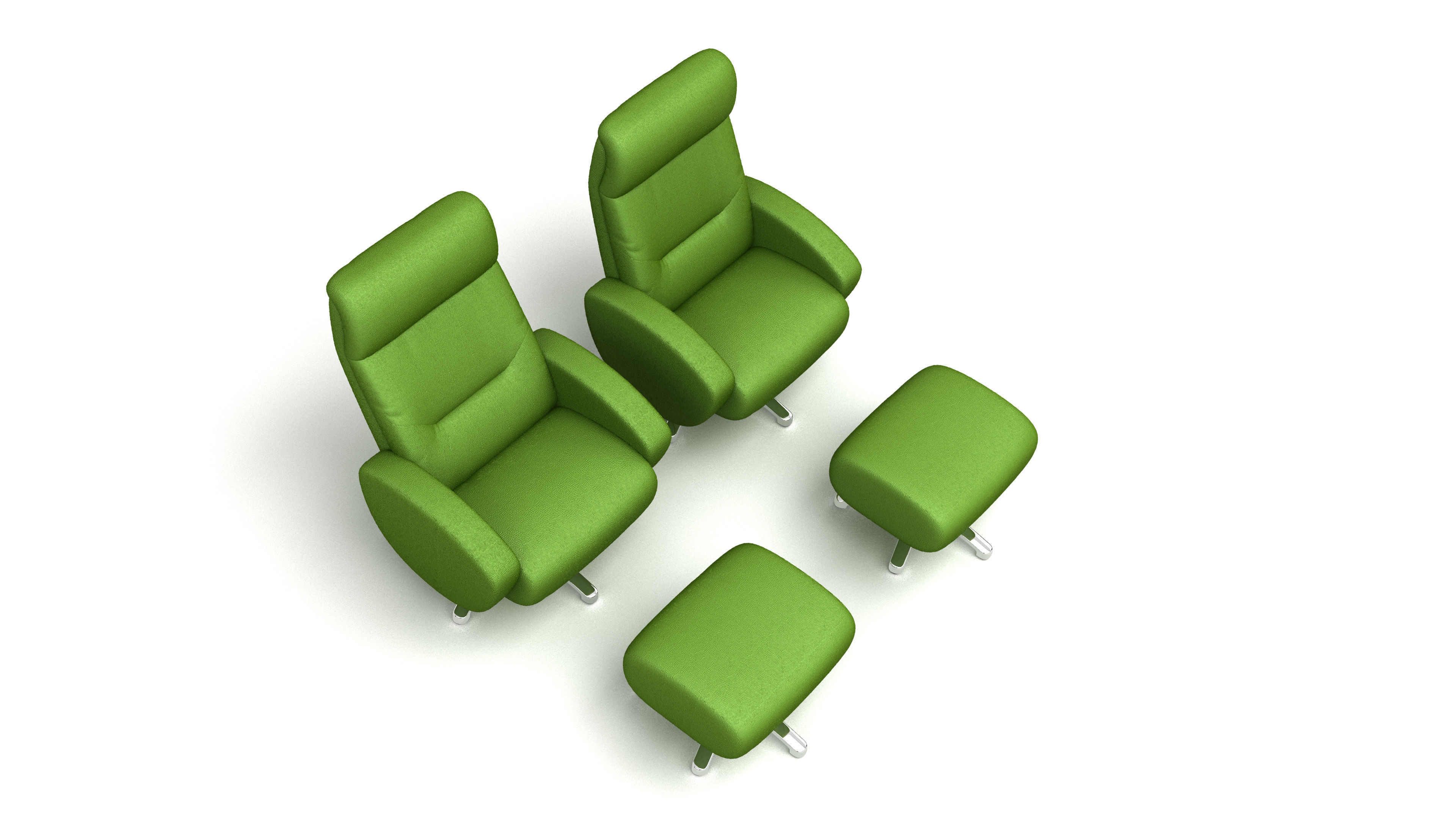 Modern Green Recliner Chair Set with Footrests 3D Model 3D model_1