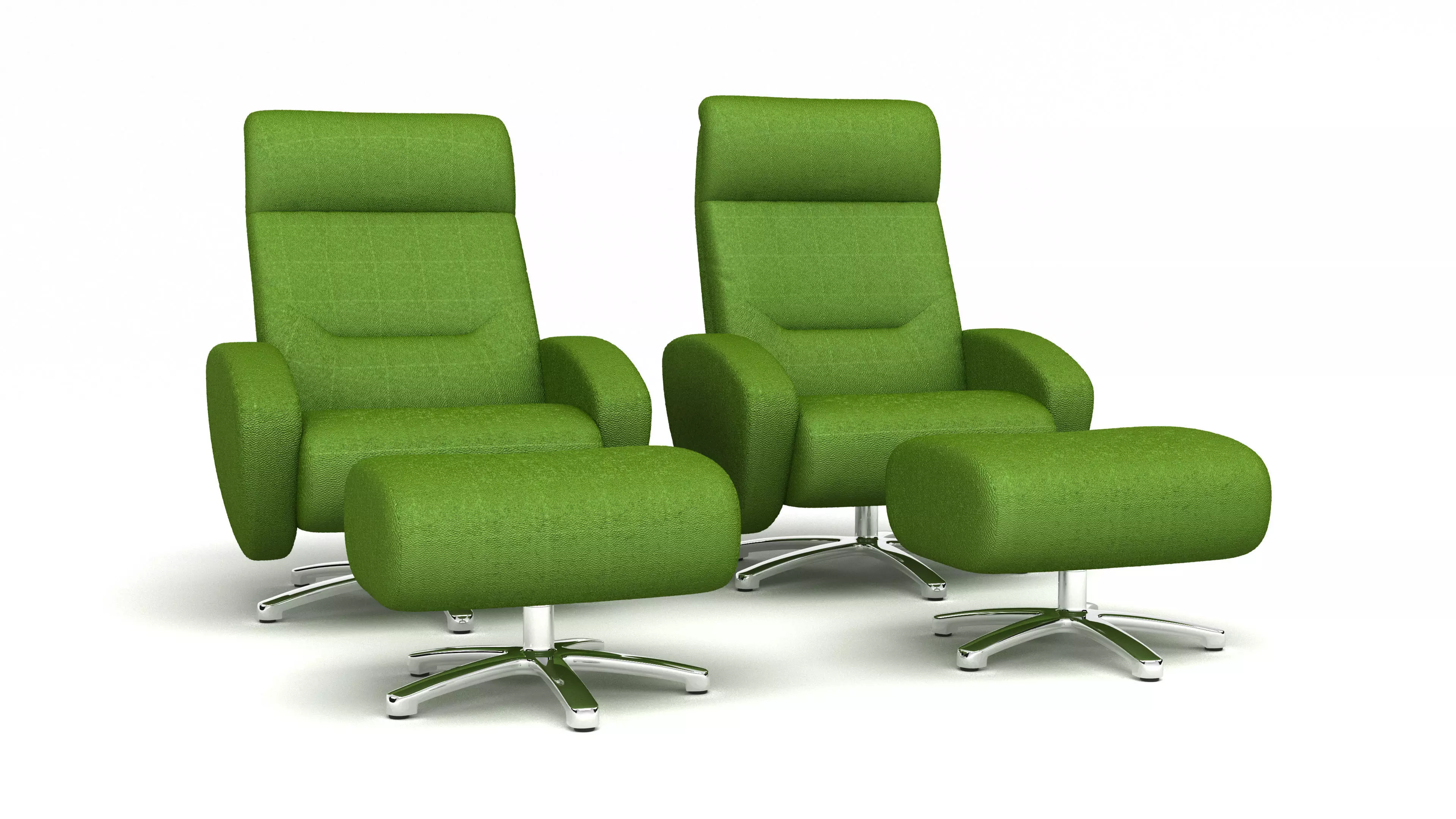 Modern Green Recliner Chair Set with Footrests 3D Model 3D model_0