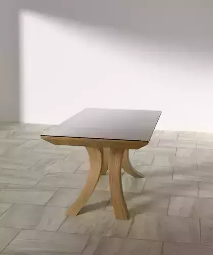 Modern Wooden coffee Table with Curved Legs and Glass Top