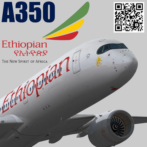 Airbus A350-900 XWB Ethiopian airlines Low-poly 3D model
