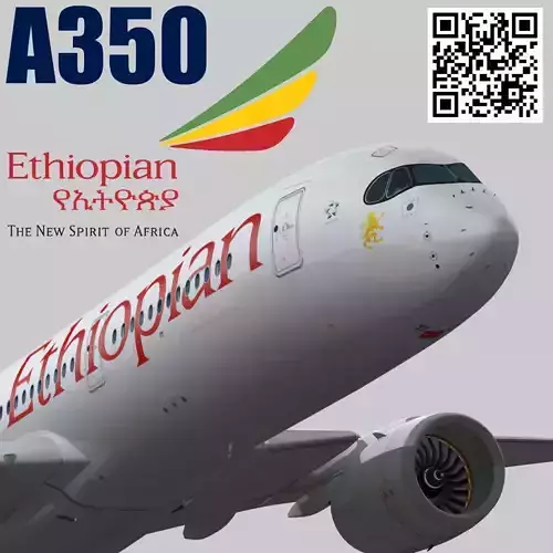 Airbus A350-900 XWB Ethiopian airlines Low-poly 3D model