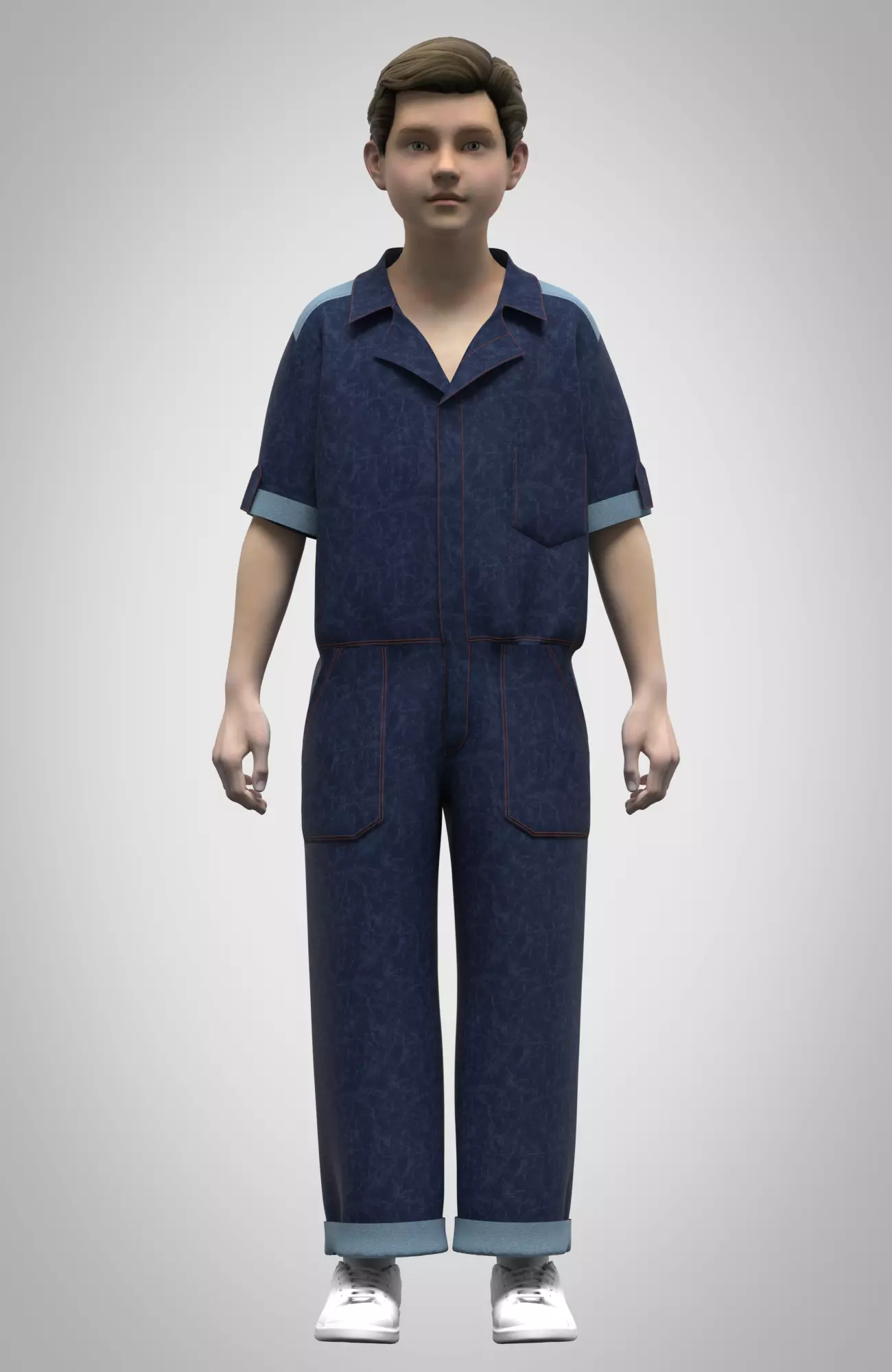 kid boys boiler suit 3d Rigged model Free low-poly 3D model